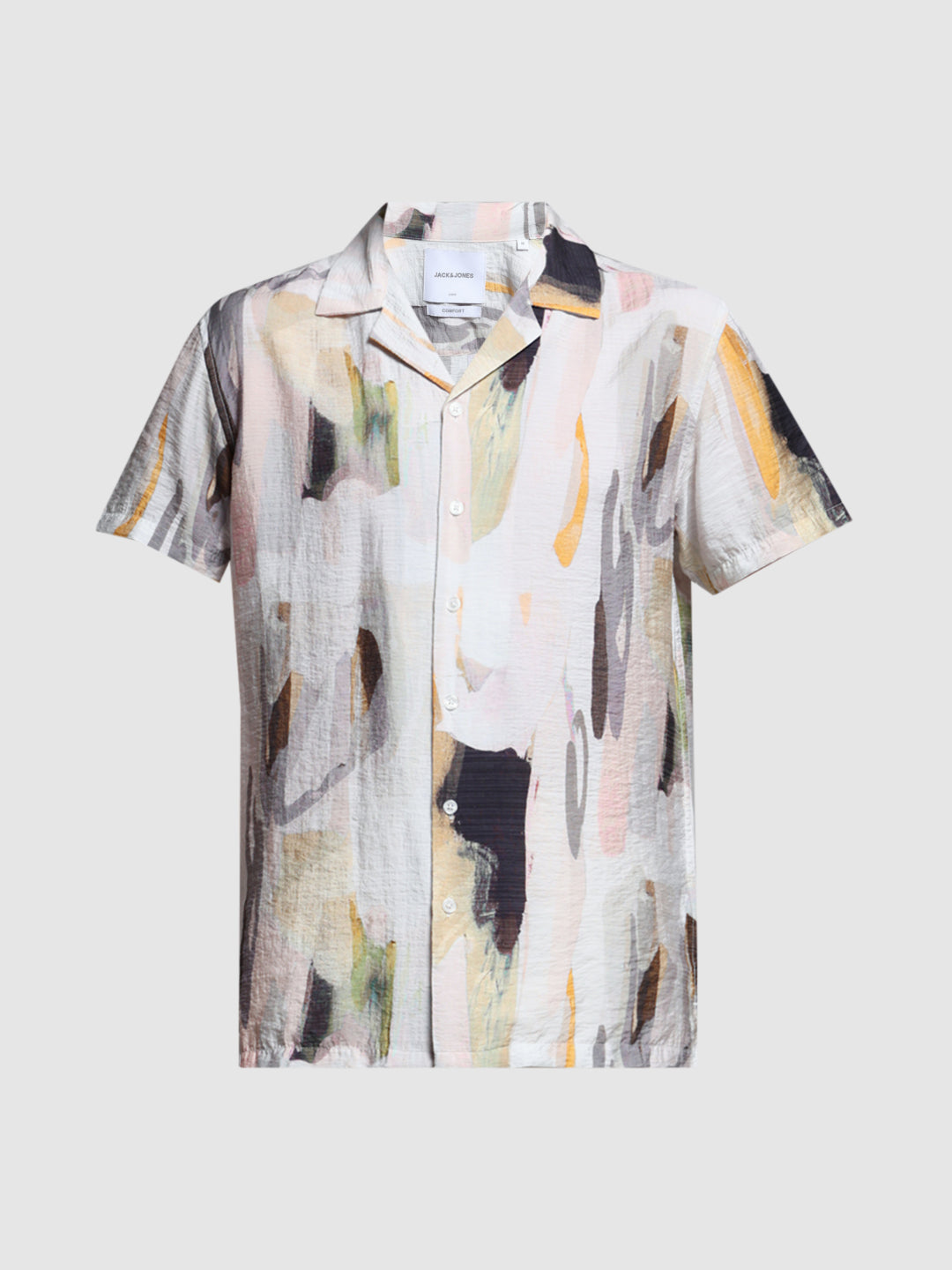 Men's Grey Abstract Printed Resort Collar Shirt Regular Fit