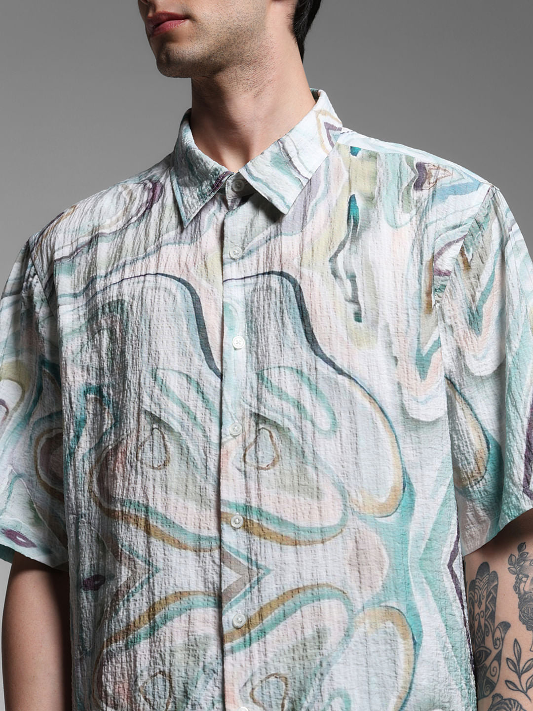Light Green Printed Lyocell Oversized Shirt