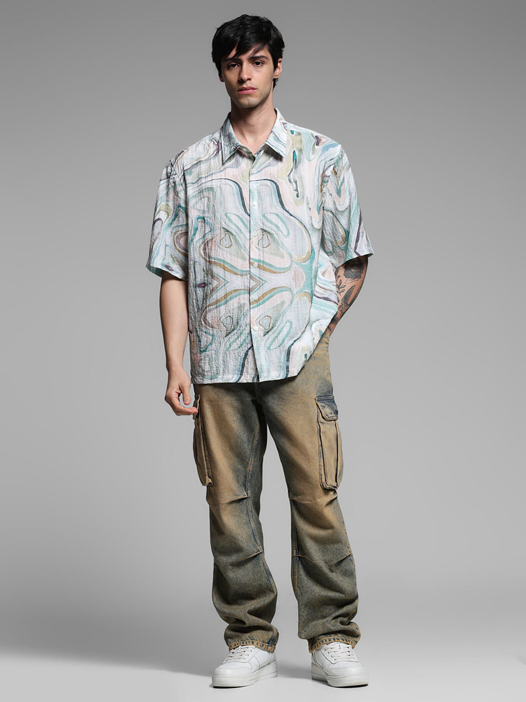 Light Green Printed Lyocell Oversized Shirt