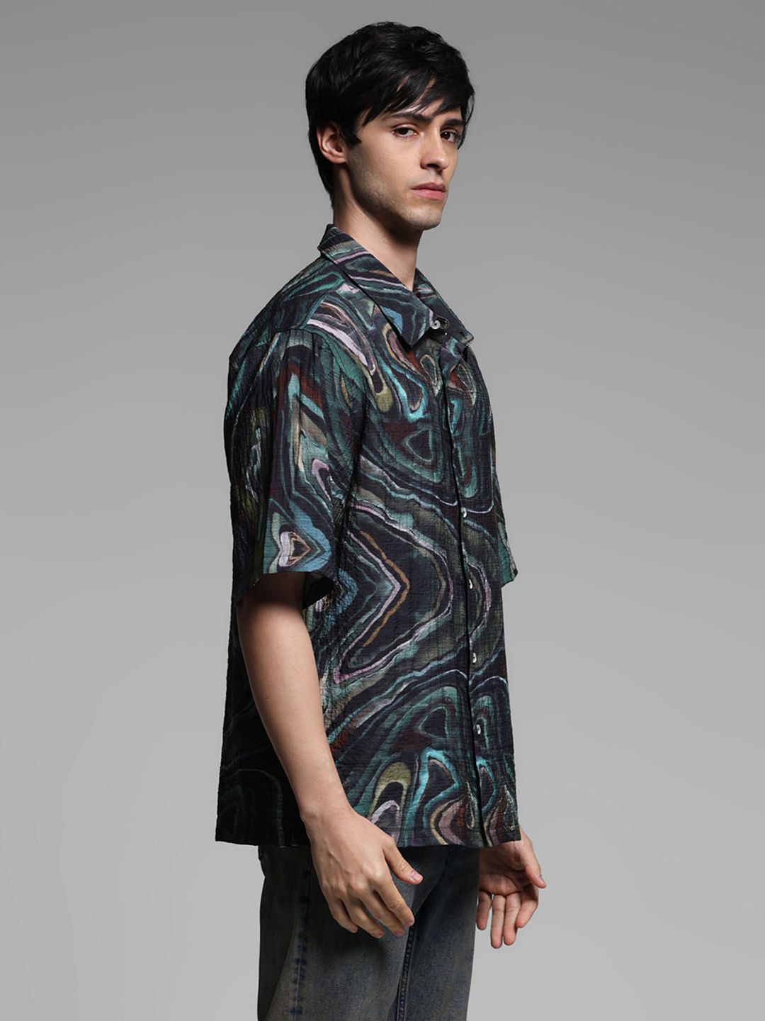 Black Printed Lyocell Oversized Shirt