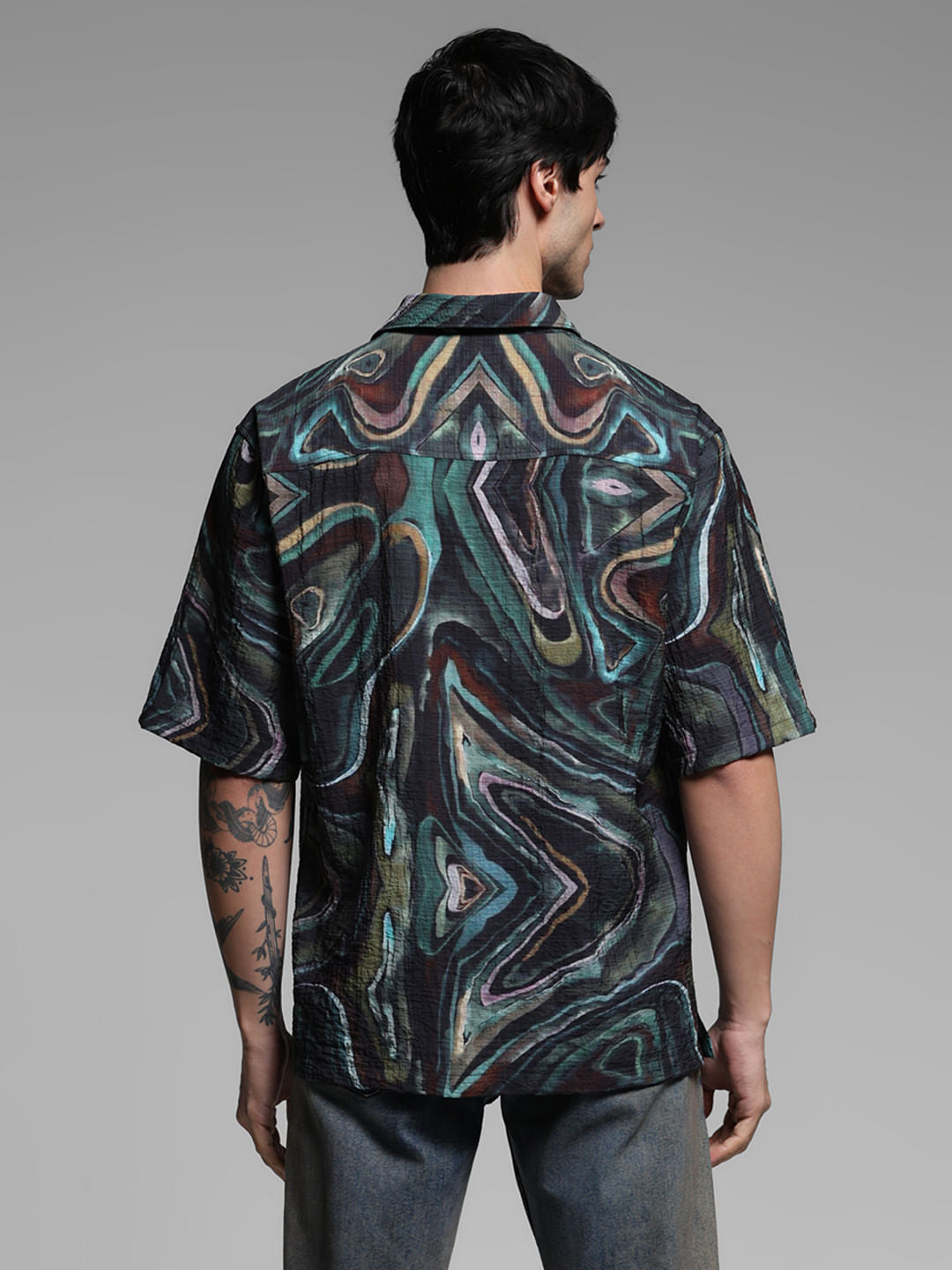 Black Printed Lyocell Oversized Shirt