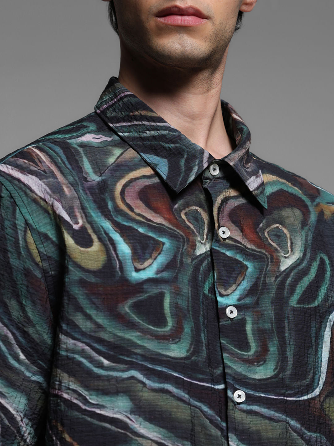 Black Printed Lyocell Oversized Shirt