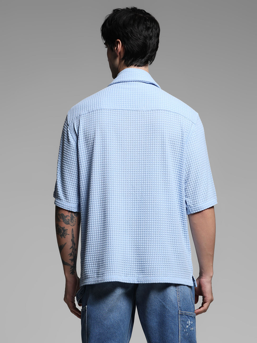 Blue Oversized Short Sleeves Shirt