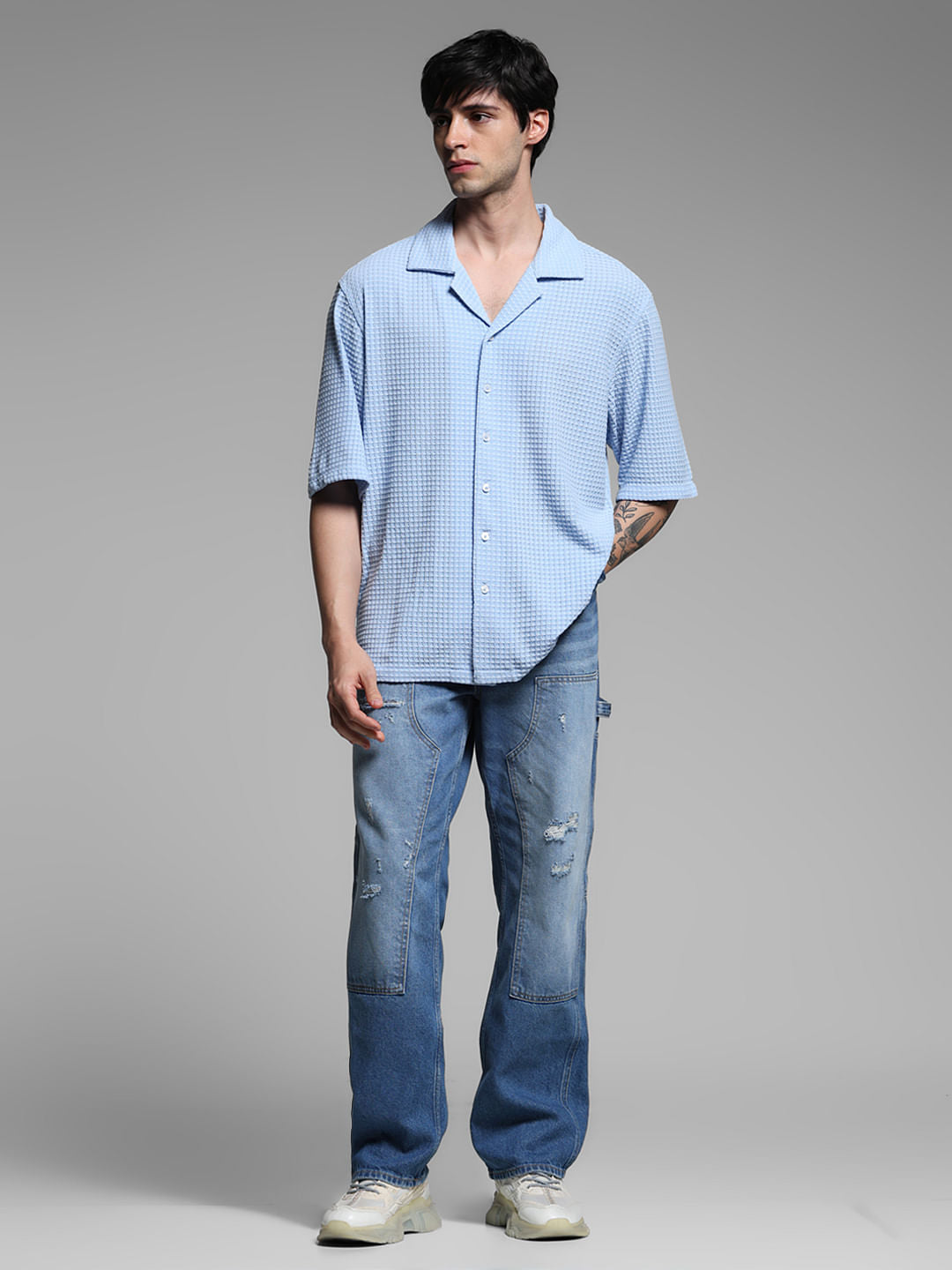 Blue Oversized Short Sleeves Shirt