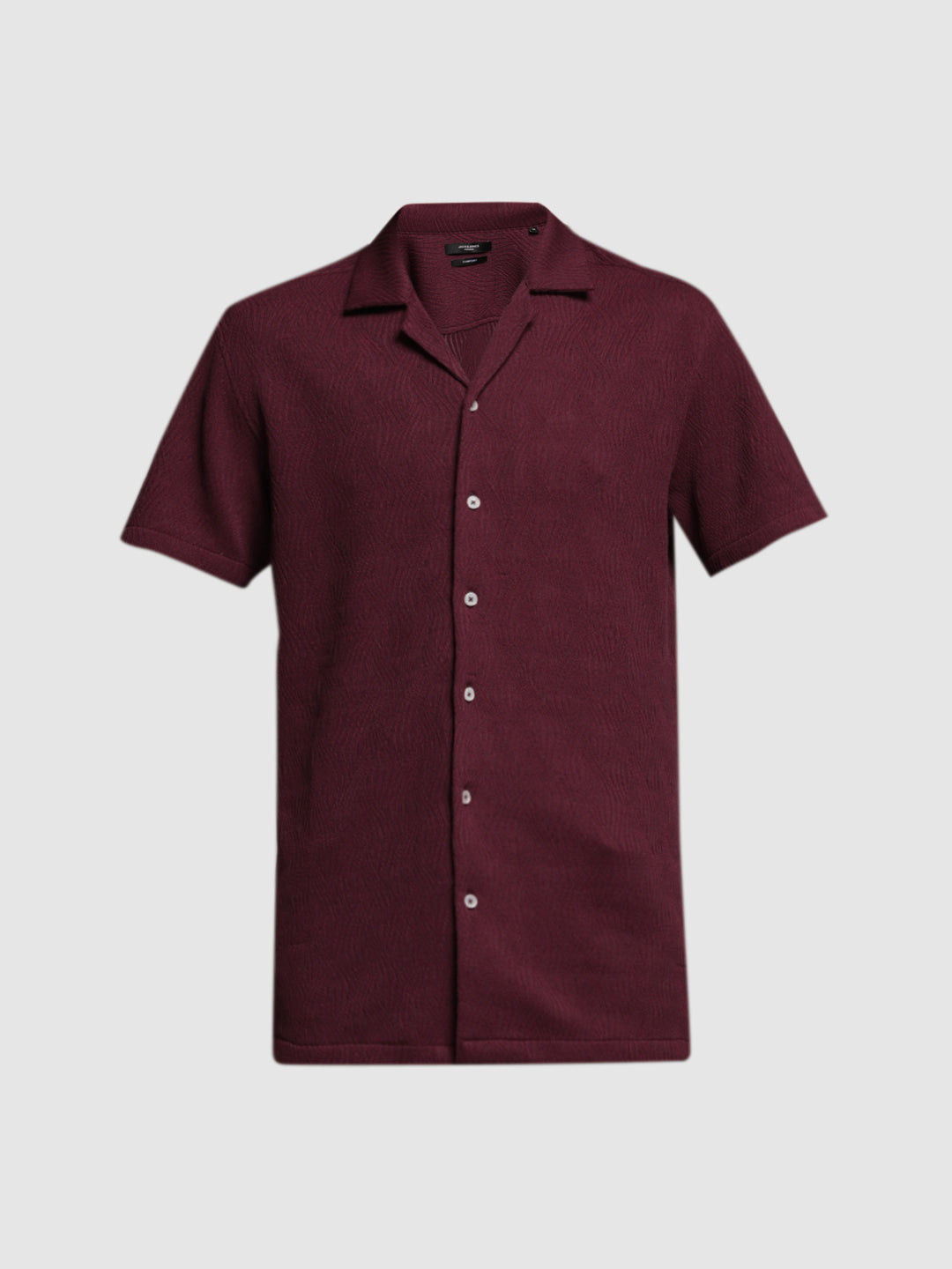 Men's Burgundy Textured Resort Collar Relaxed Fit Shirt