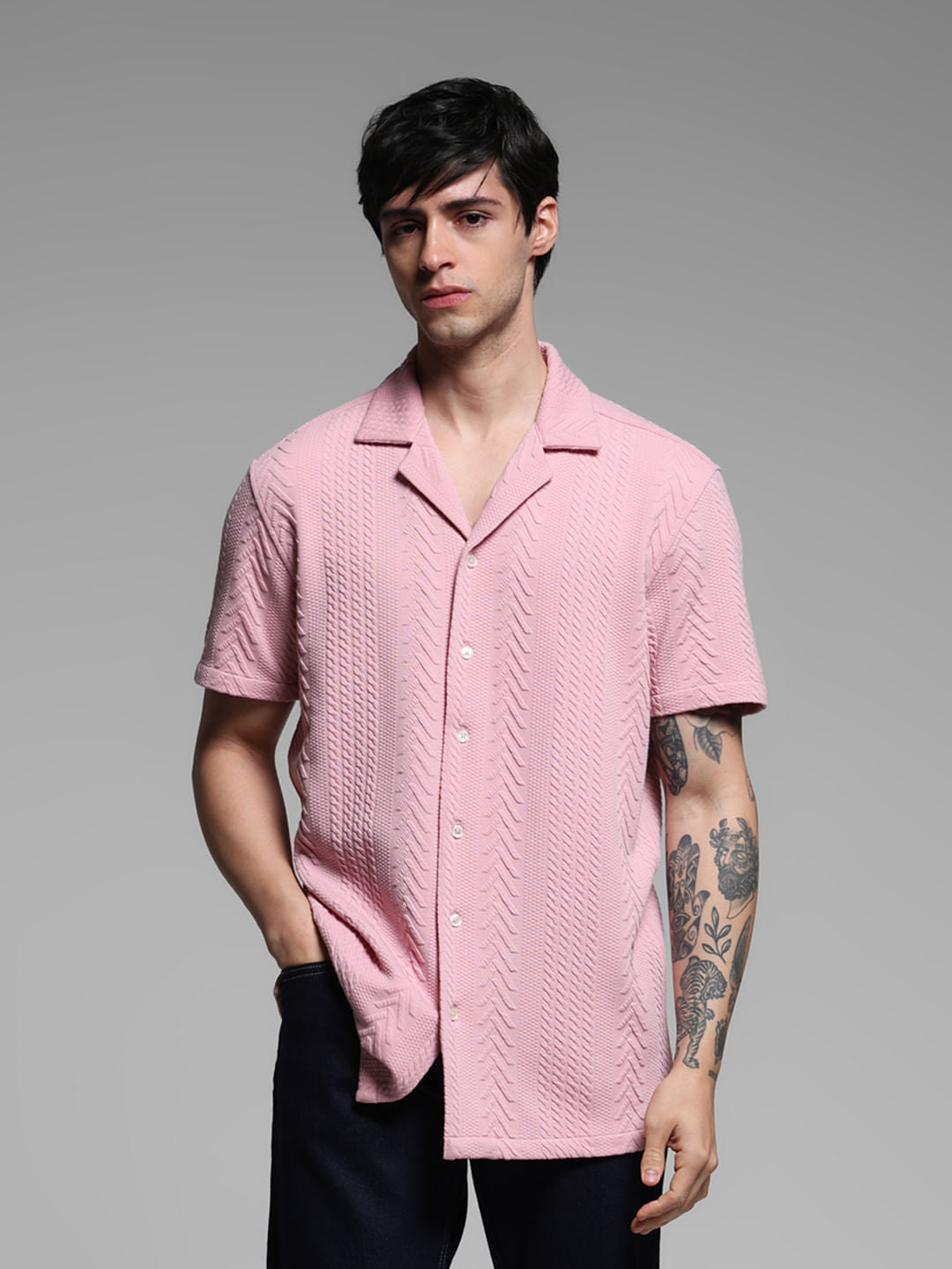 Lilac Textured Short Sleeves Shirt