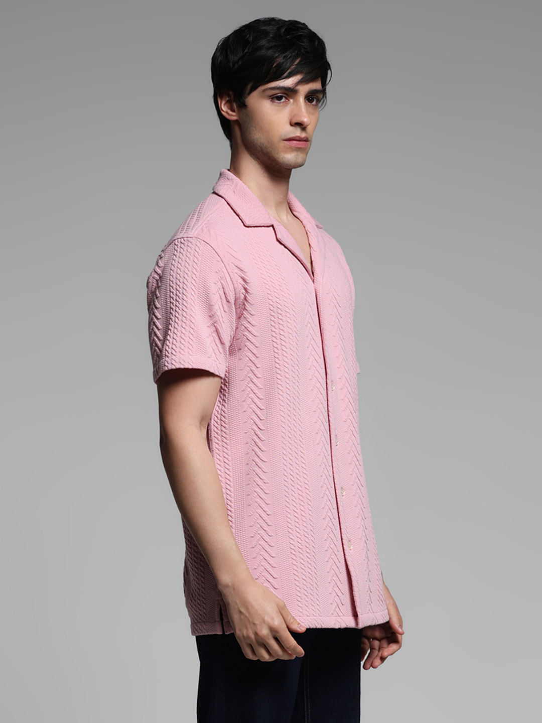 Lilac Textured Short Sleeves Shirt
