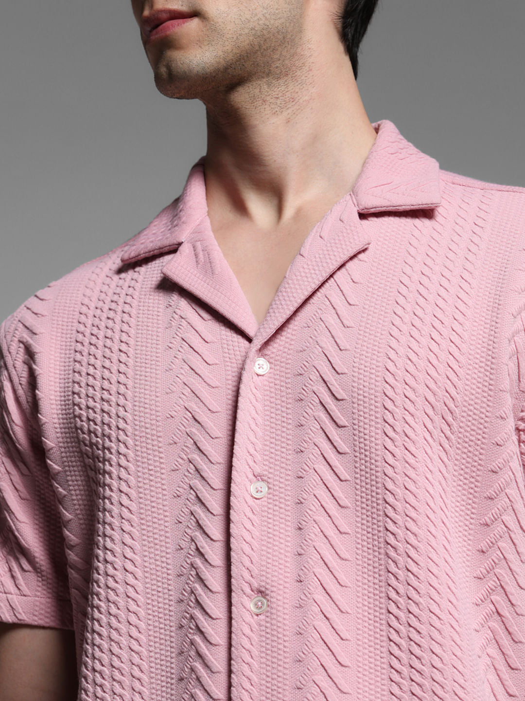Lilac Textured Short Sleeves Shirt
