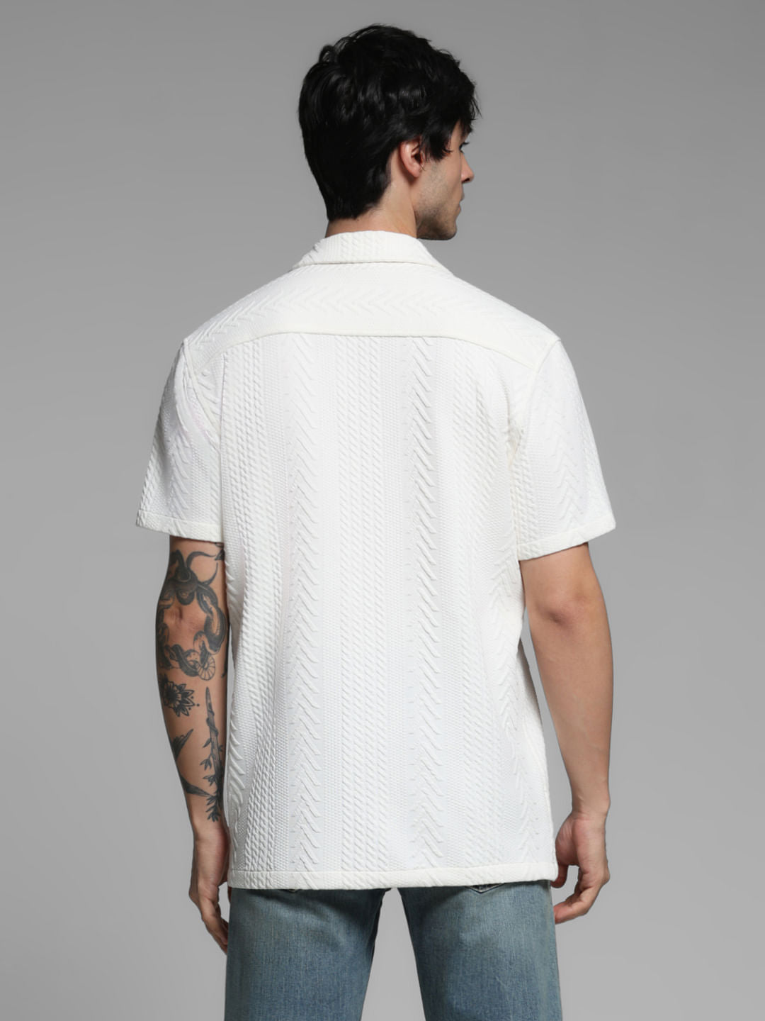 White Textured Short Sleeves Shirt