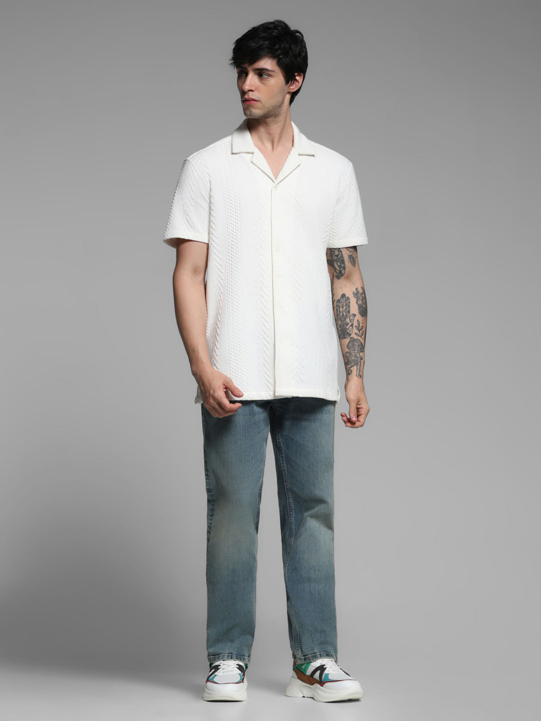 White Textured Short Sleeves Shirt