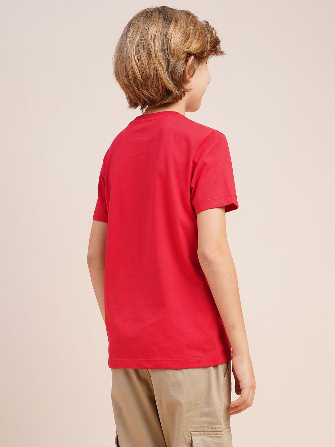 Boys Red Embroidered Doggo Print T-shirt