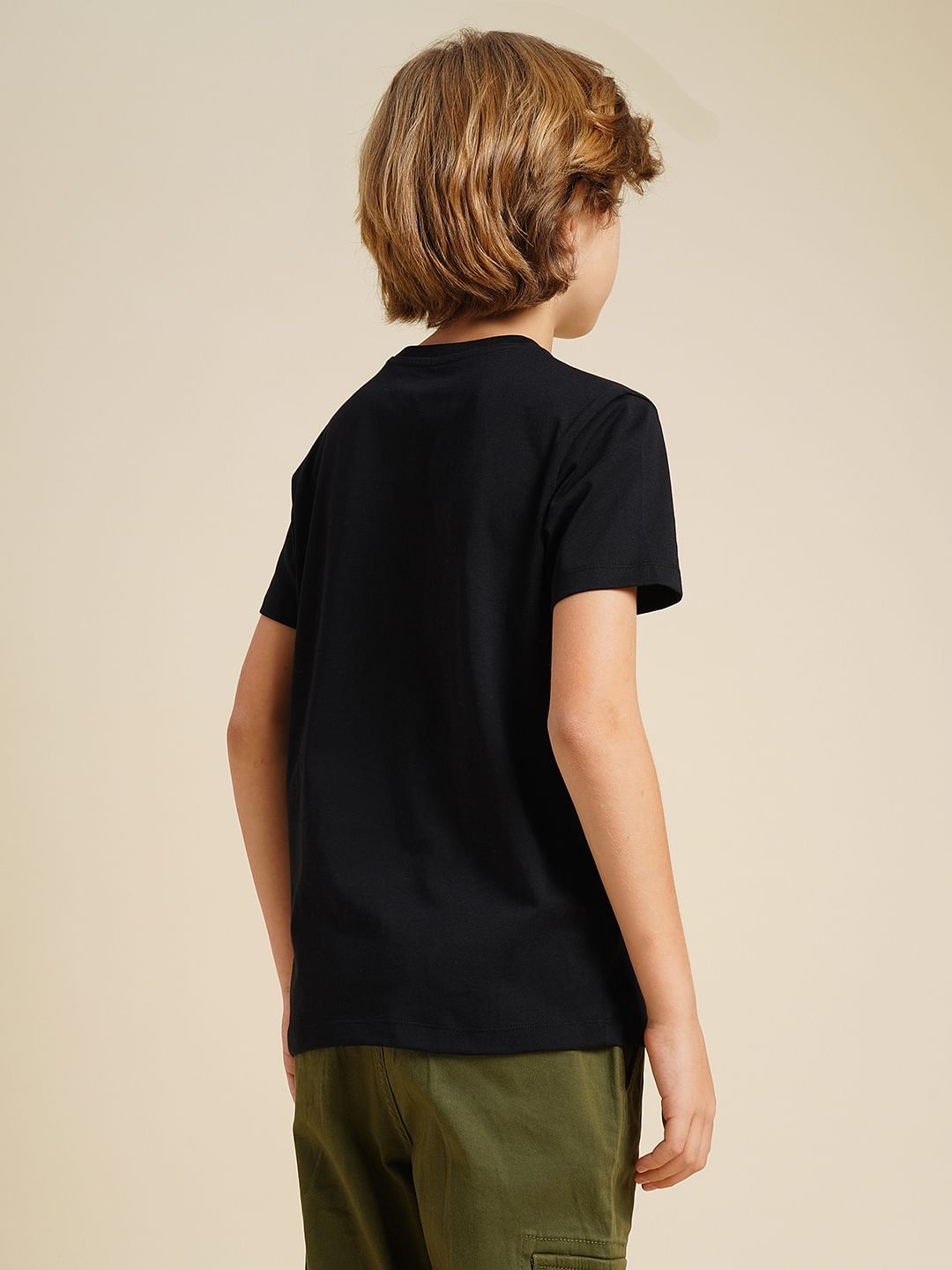 Boys Black Embroidered Doggo Print T-shirt