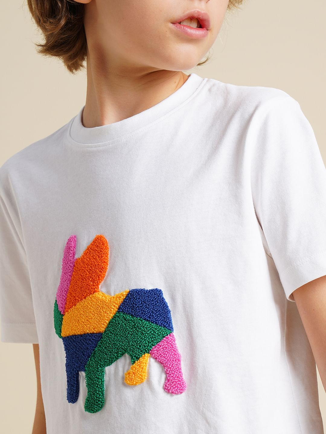 Boys White Embroidered Doggo Print T-shirt