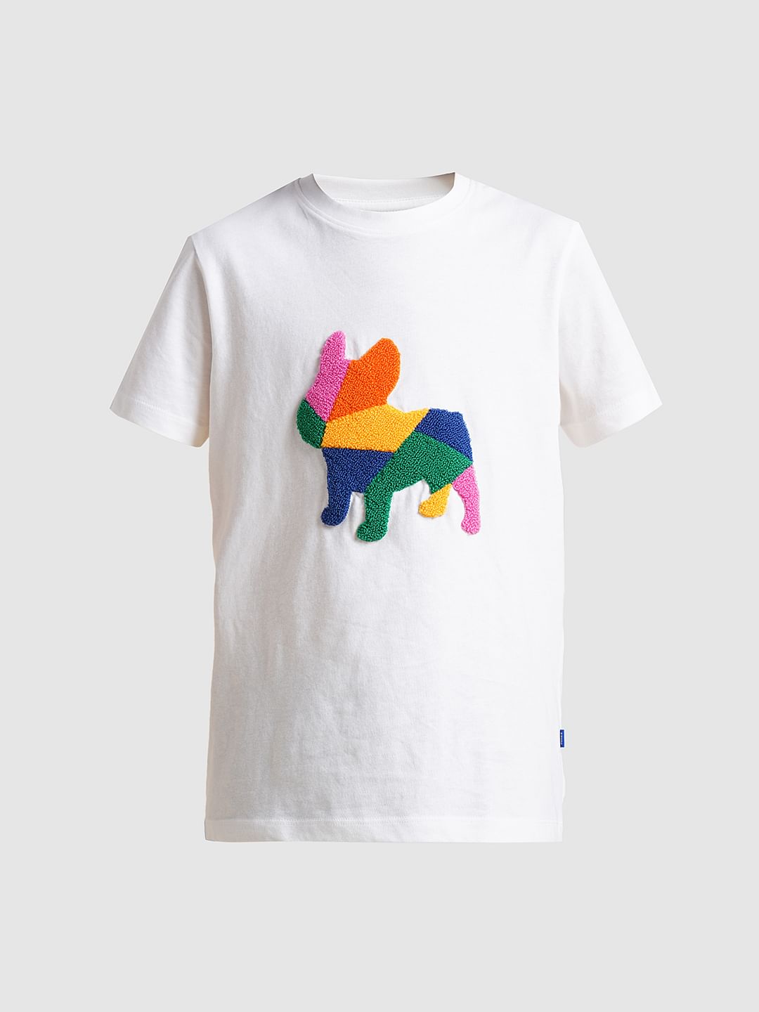 Boys White Embroidered Doggo Print T-shirt
