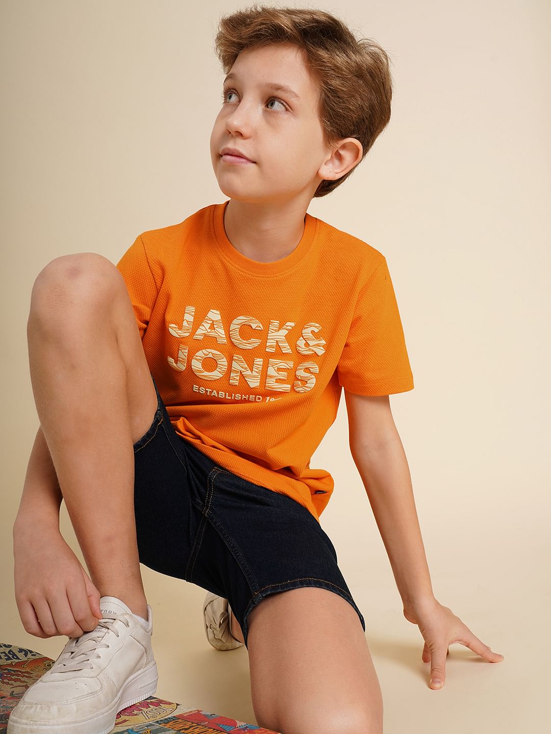 Boys Orange Logo Print T-shirt