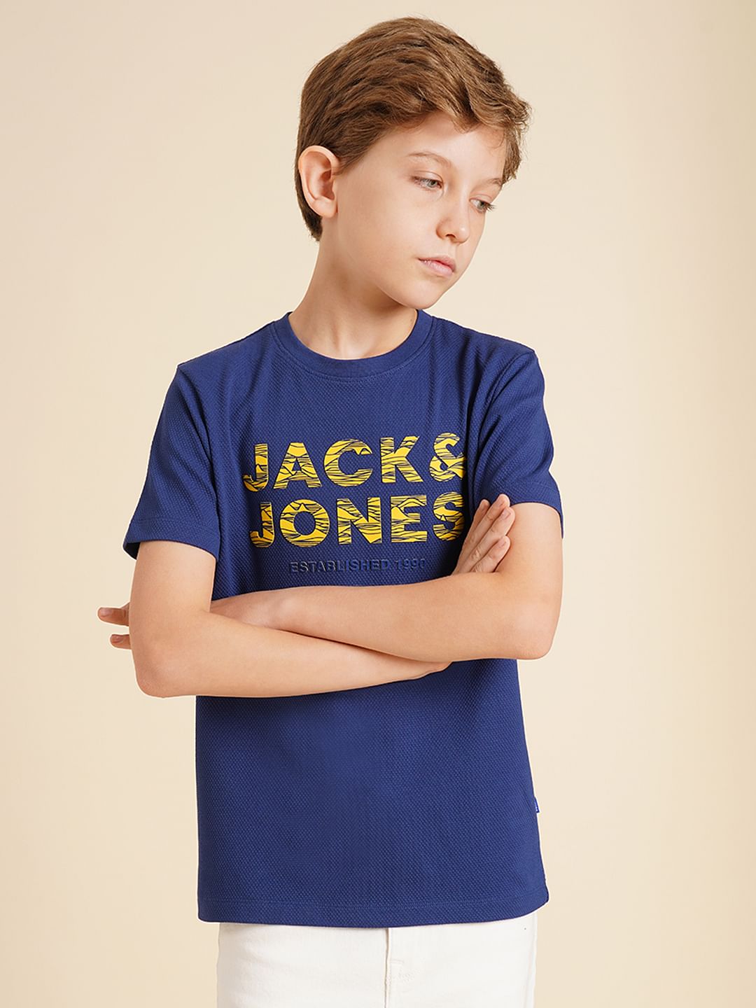 Boys Dark Blue Logo Print T-shirt