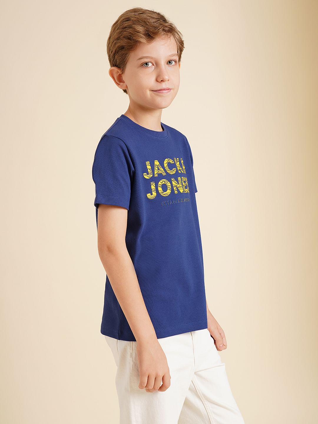 Boys Dark Blue Logo Print T-shirt