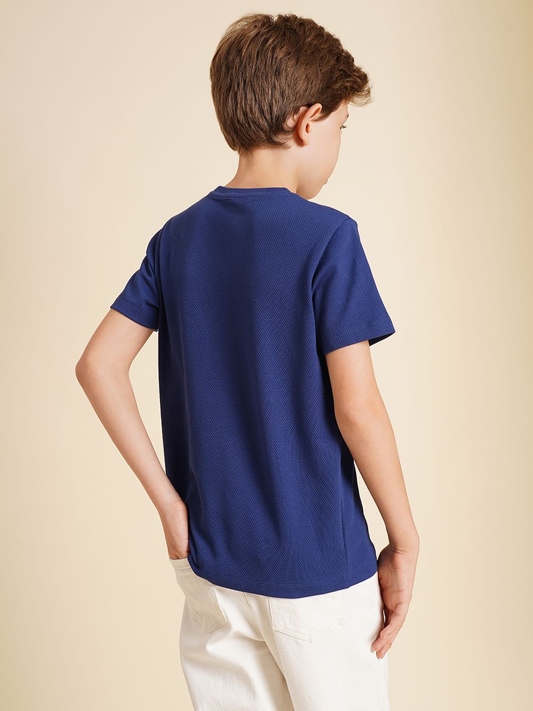 Boys Dark Blue Logo Print T-shirt