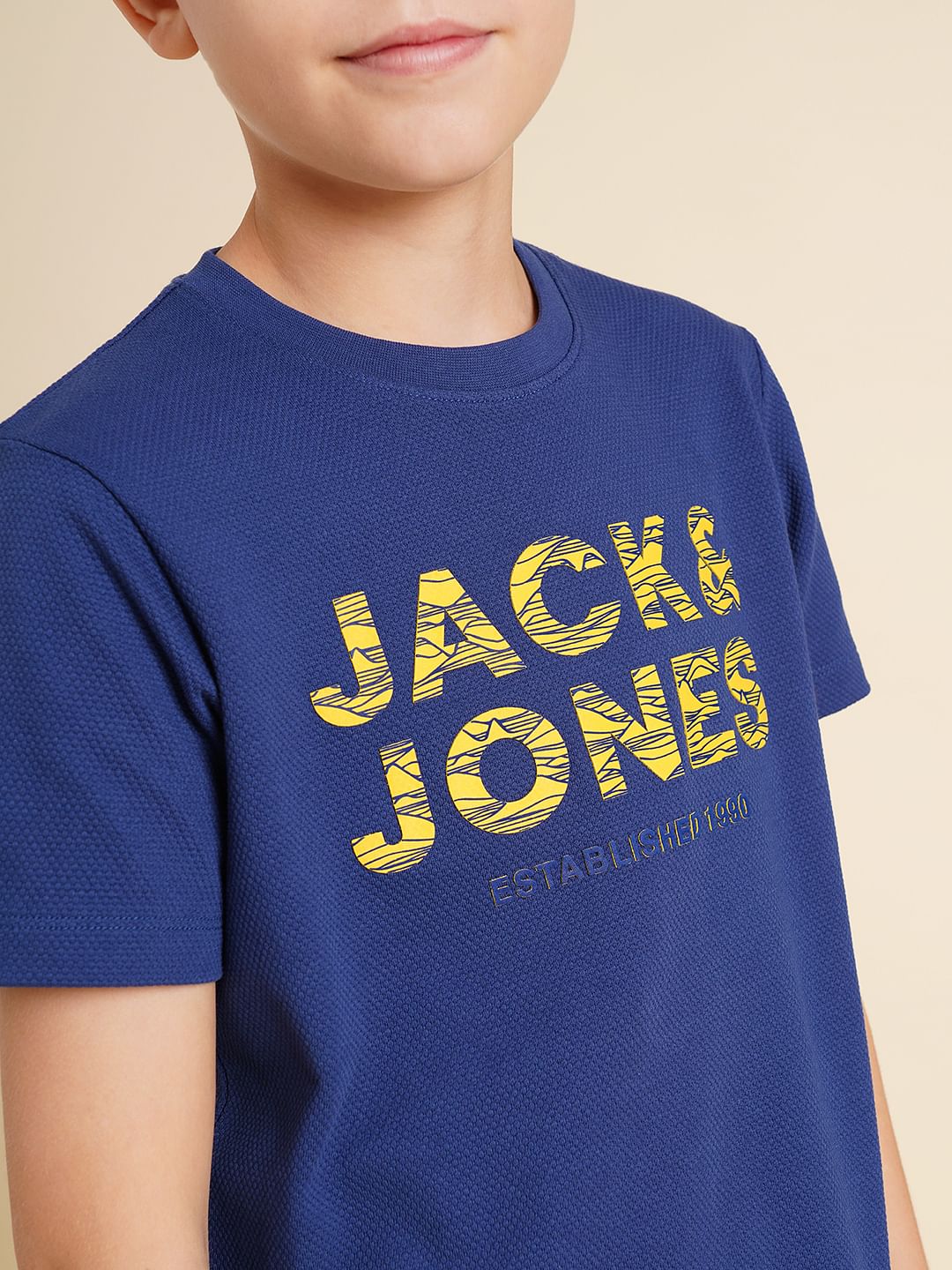 Boys Dark Blue Logo Print T-shirt