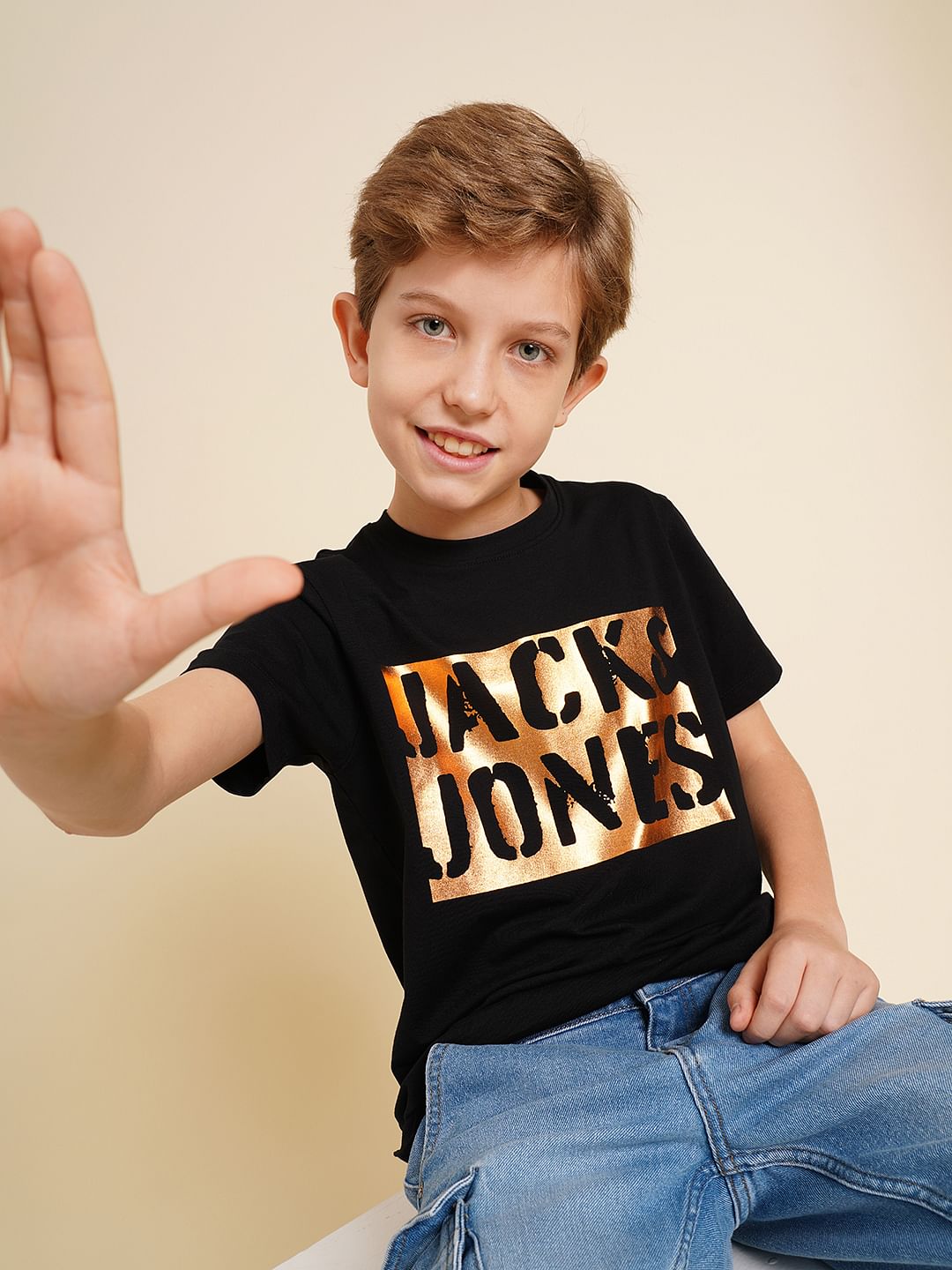 Boys Black Foil Logo Print T-shirt