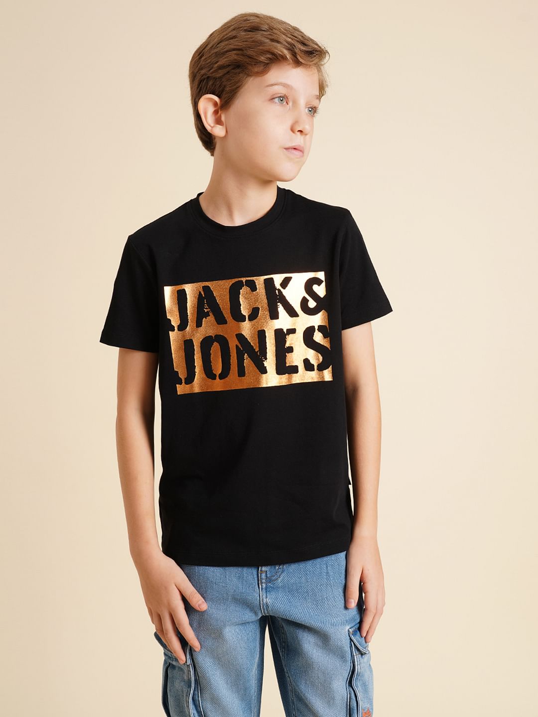 Boys Black Foil Logo Print T-shirt
