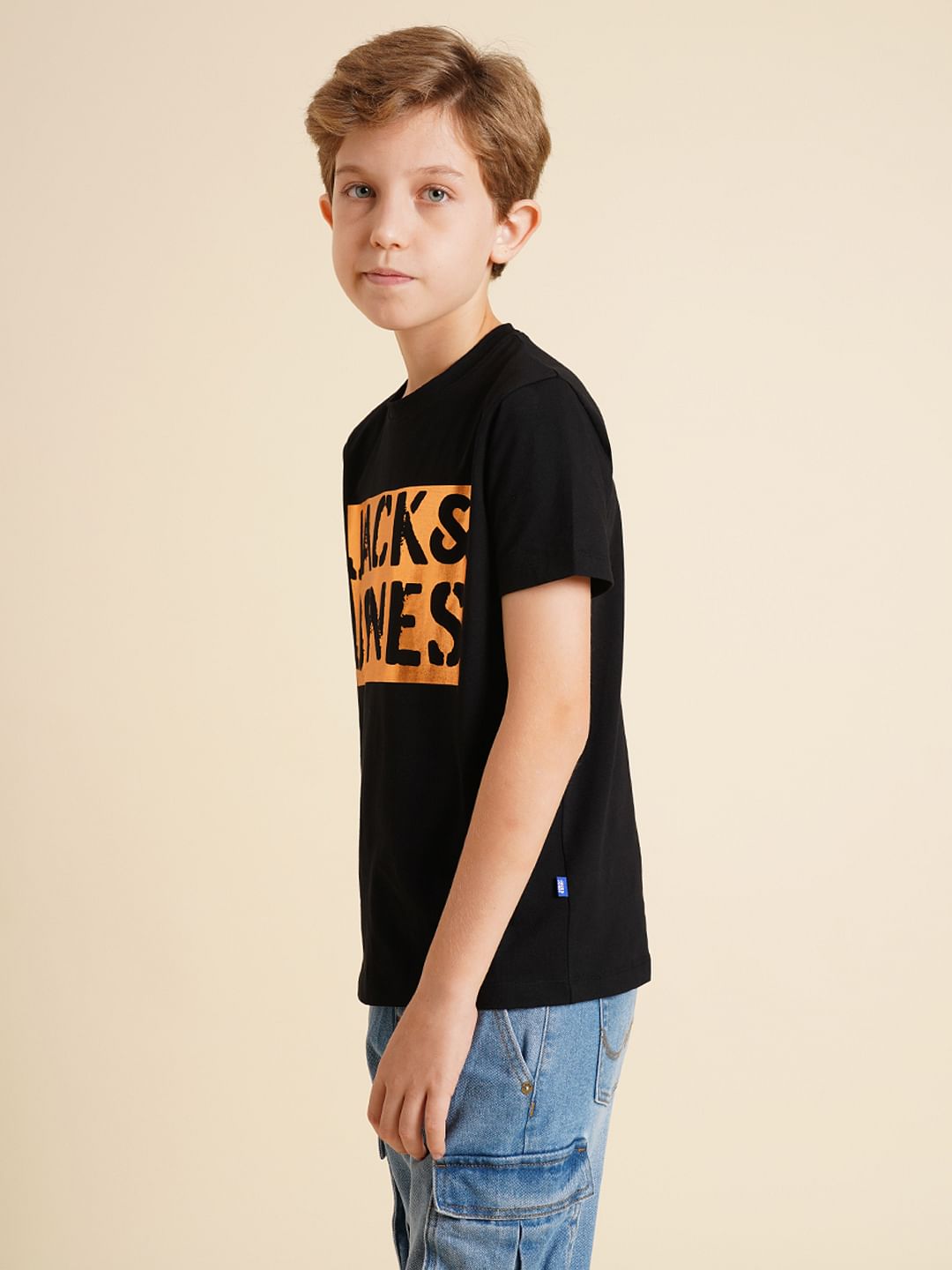 Boys Black Foil Logo Print T-shirt