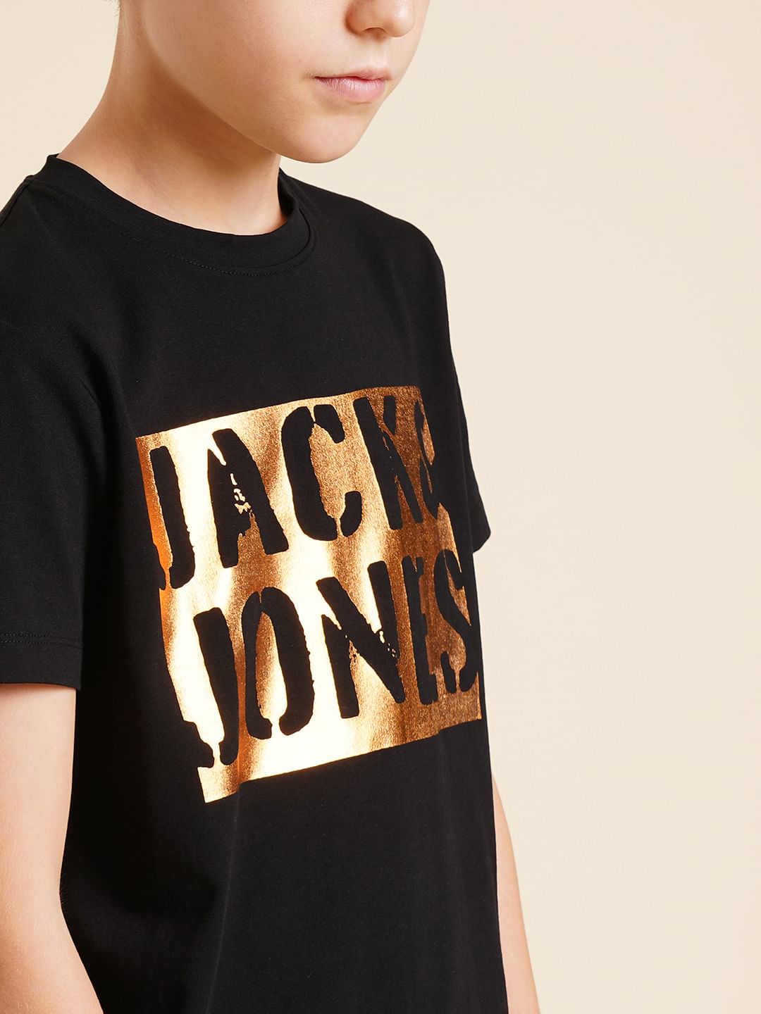 Boys Black Foil Logo Print T-shirt