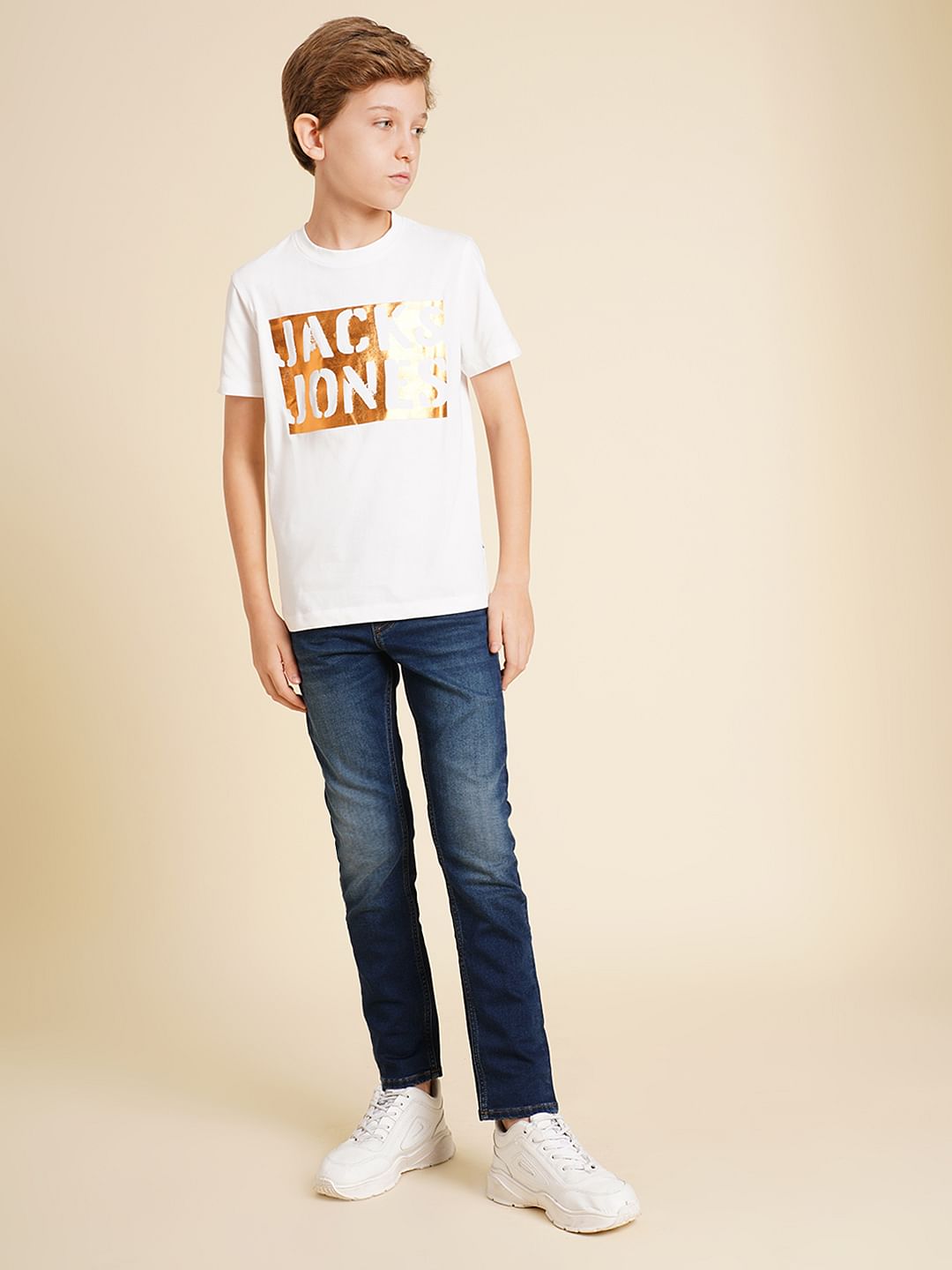 Boys White Foil Logo Print T-shirt