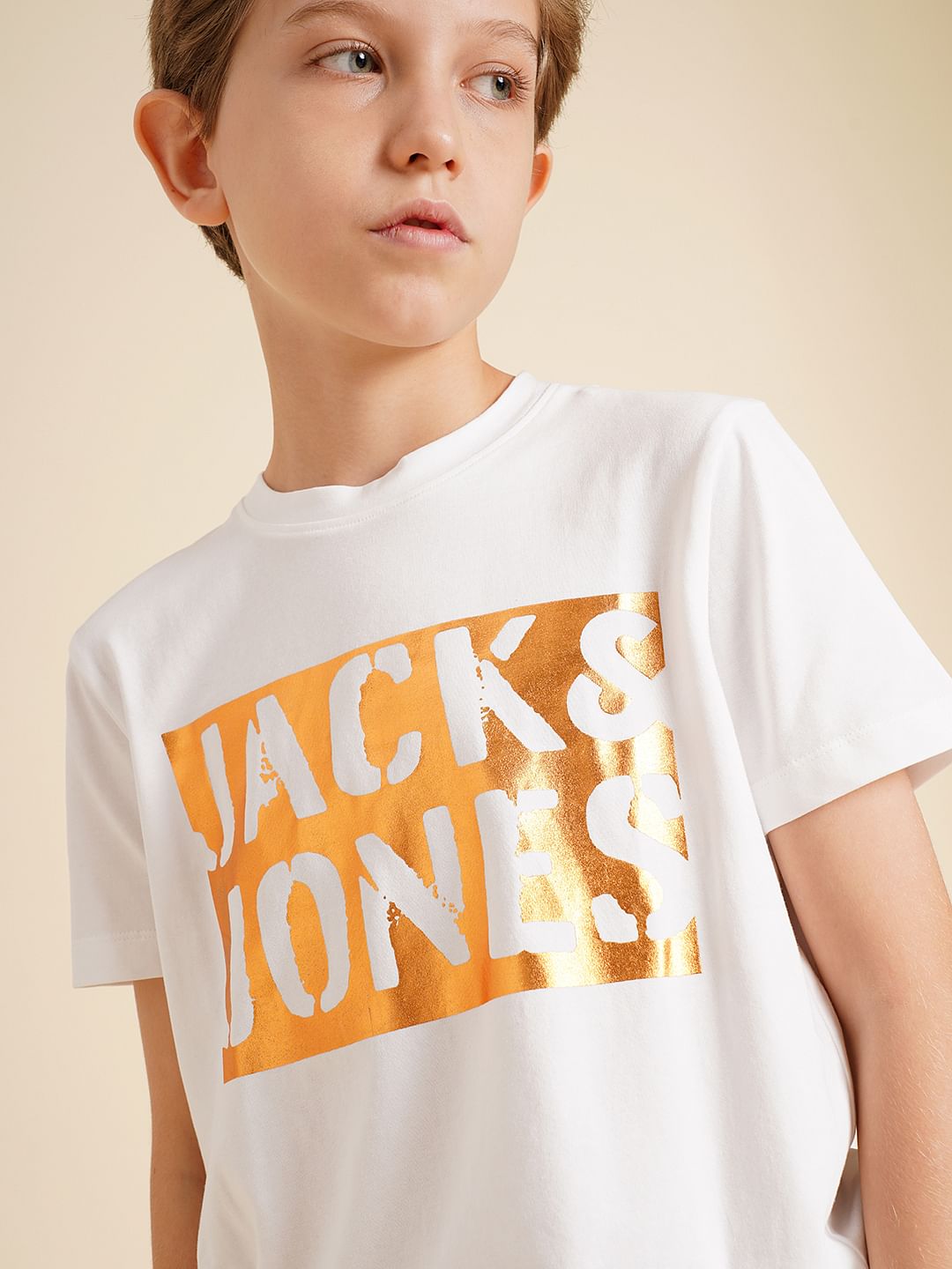Boys White Foil Logo Print T-shirt