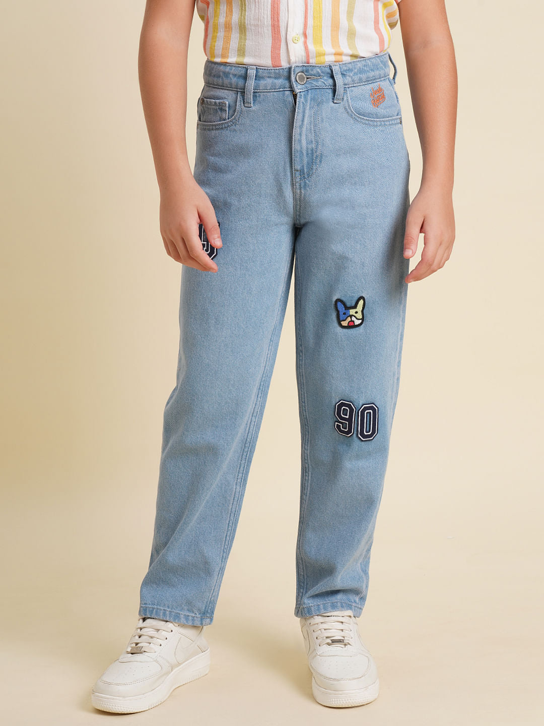 Boys Blue Mid Rise Printed Cropped Jeans