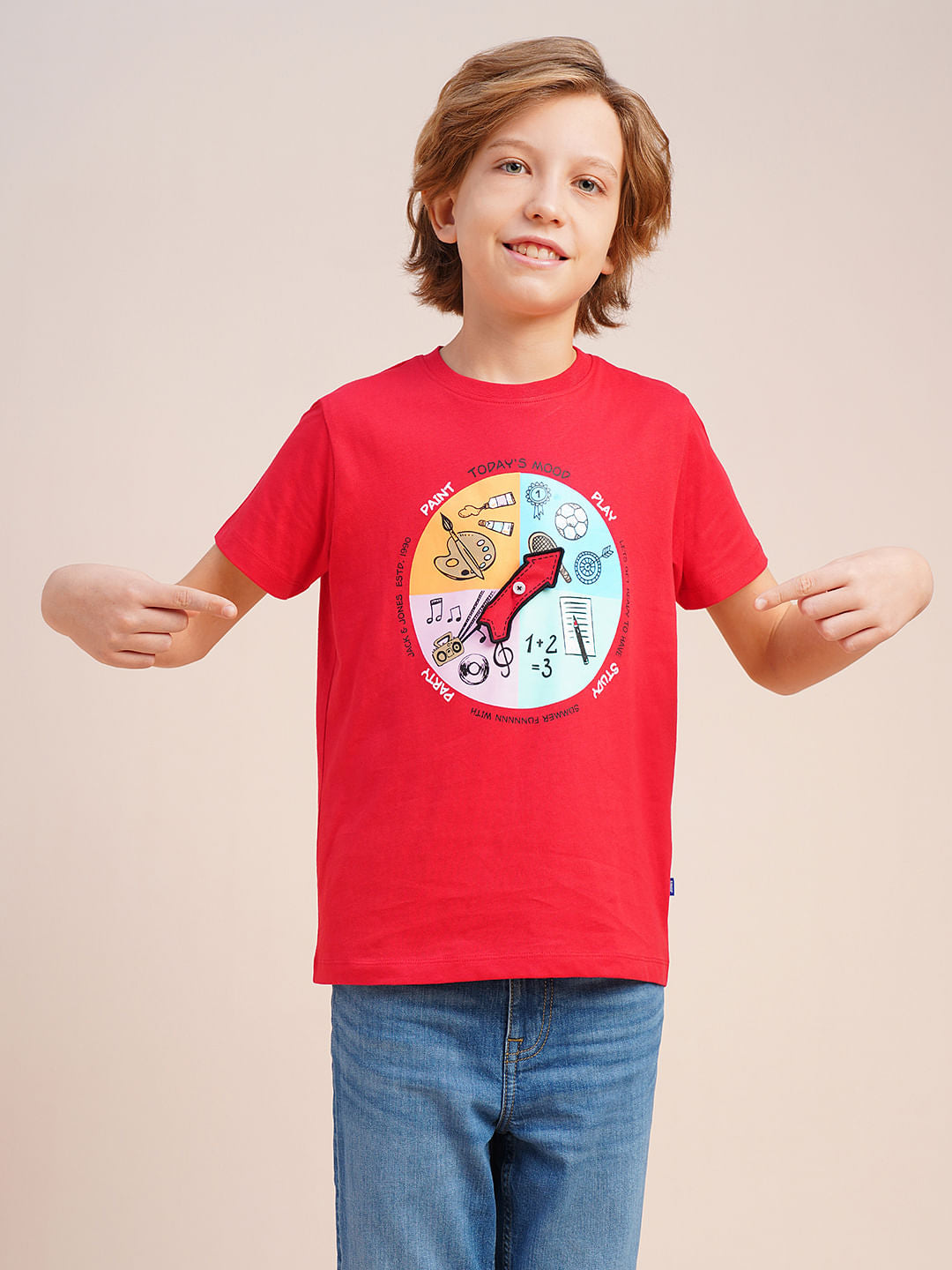 Boys Red Graphic Print Cotton T-shirt