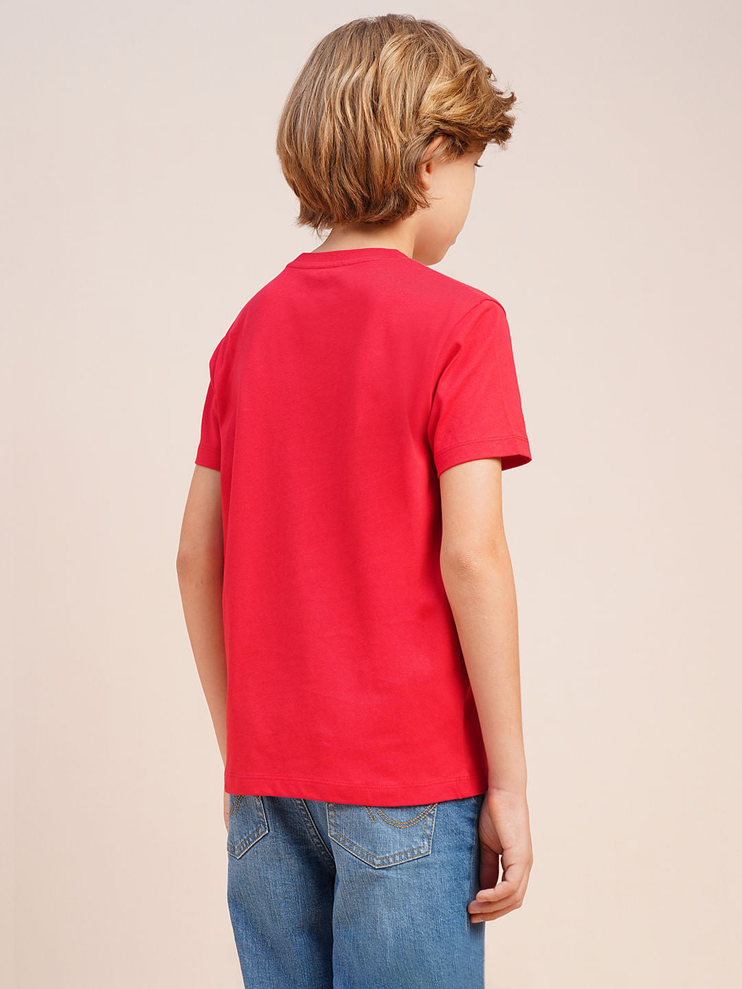 Boys Red Graphic Print Cotton T-shirt