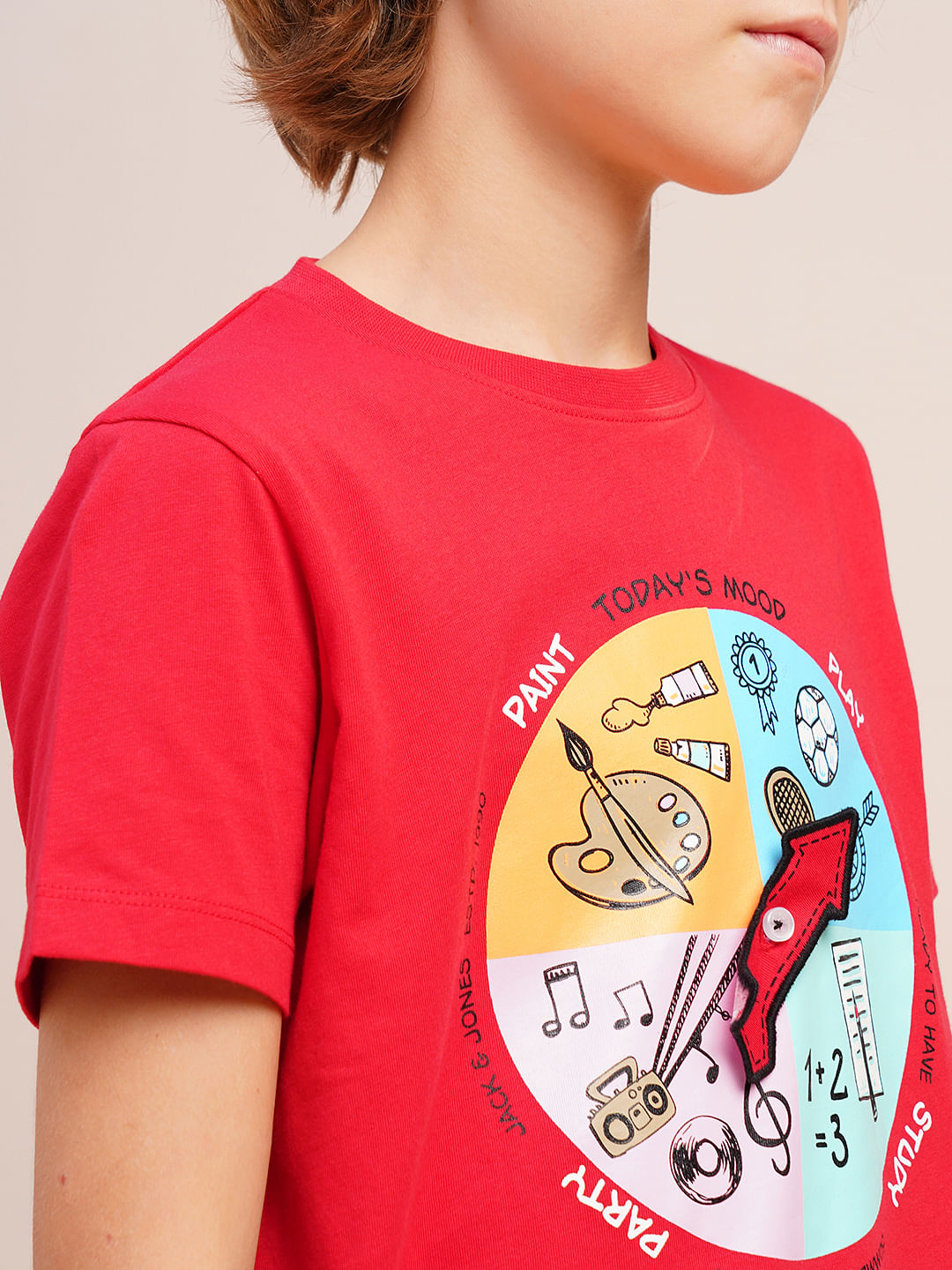 Boys Red Graphic Print Cotton T-shirt
