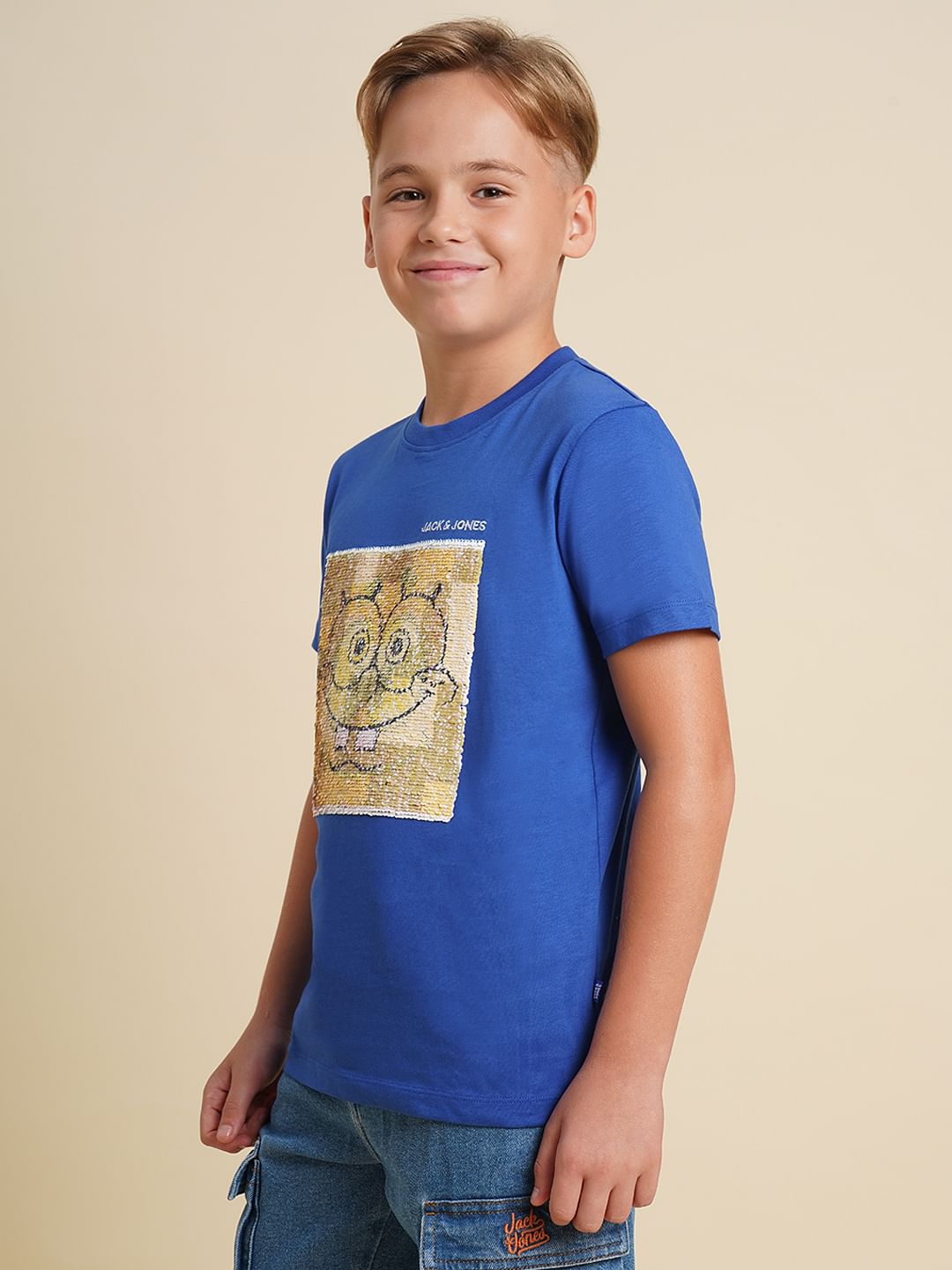 Boys Blue Embellished Print T-shirt