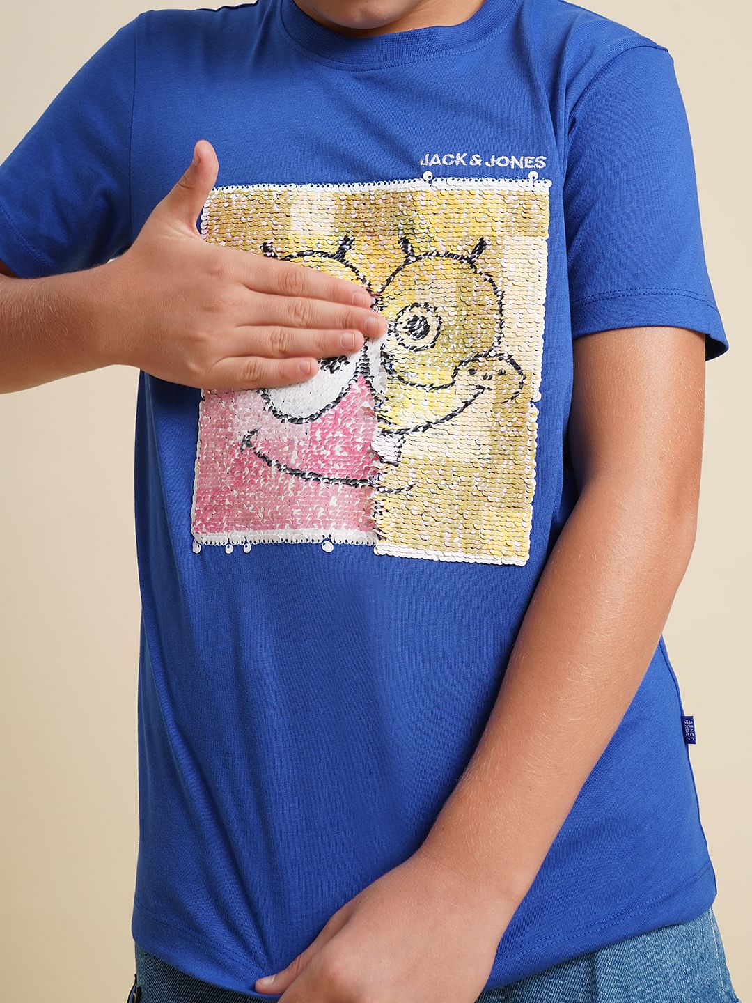 Boys Blue Embellished Print T-shirt