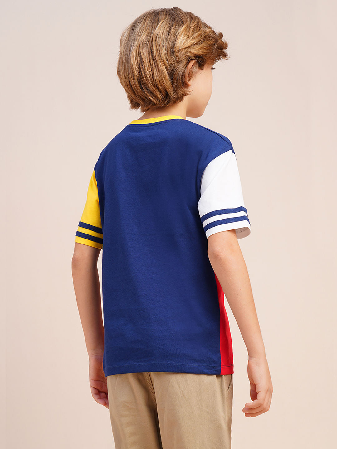 Boys Red Colourblocked Cotton T-shirt