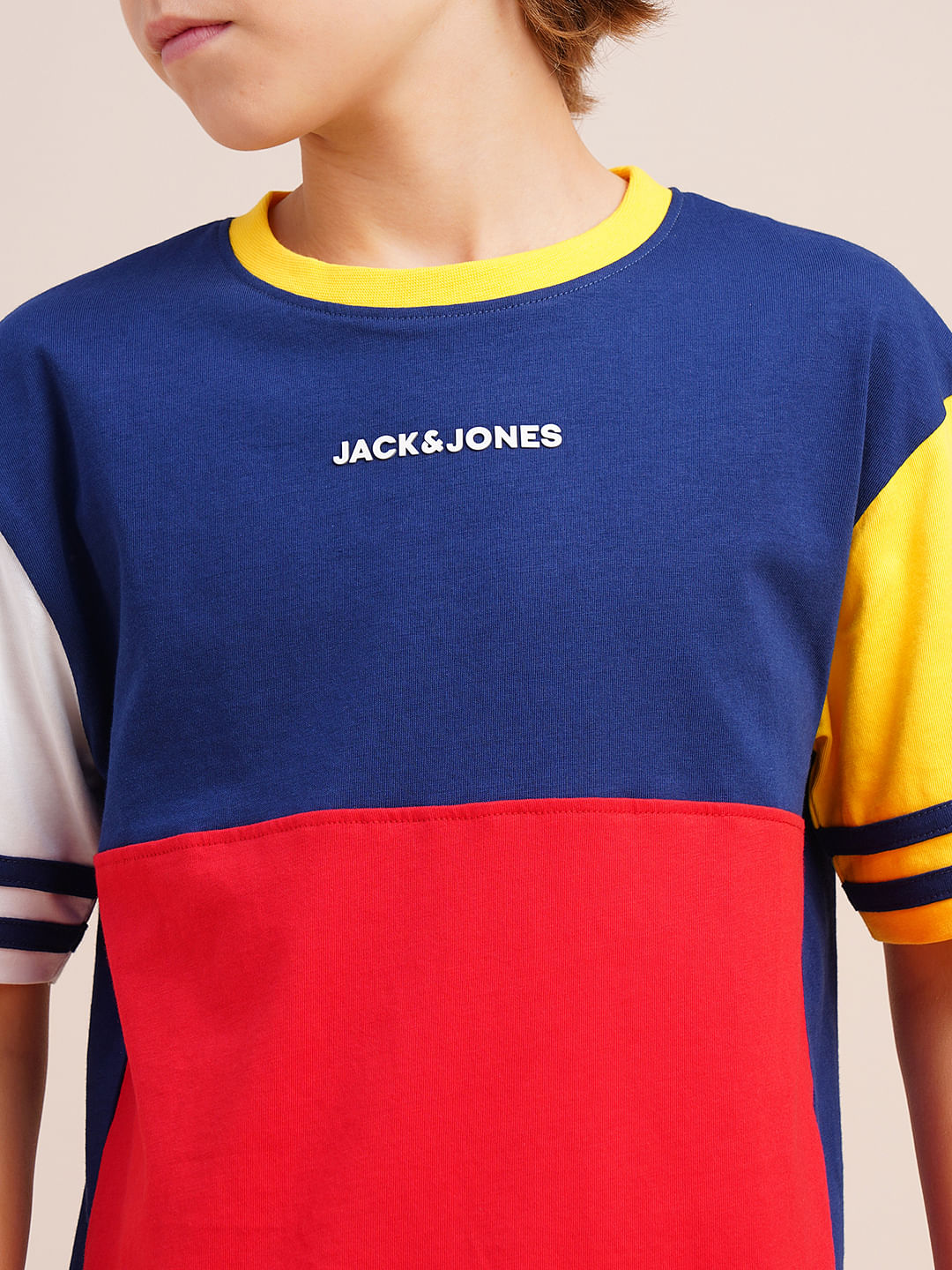 Boys Red Colourblocked Cotton T-shirt