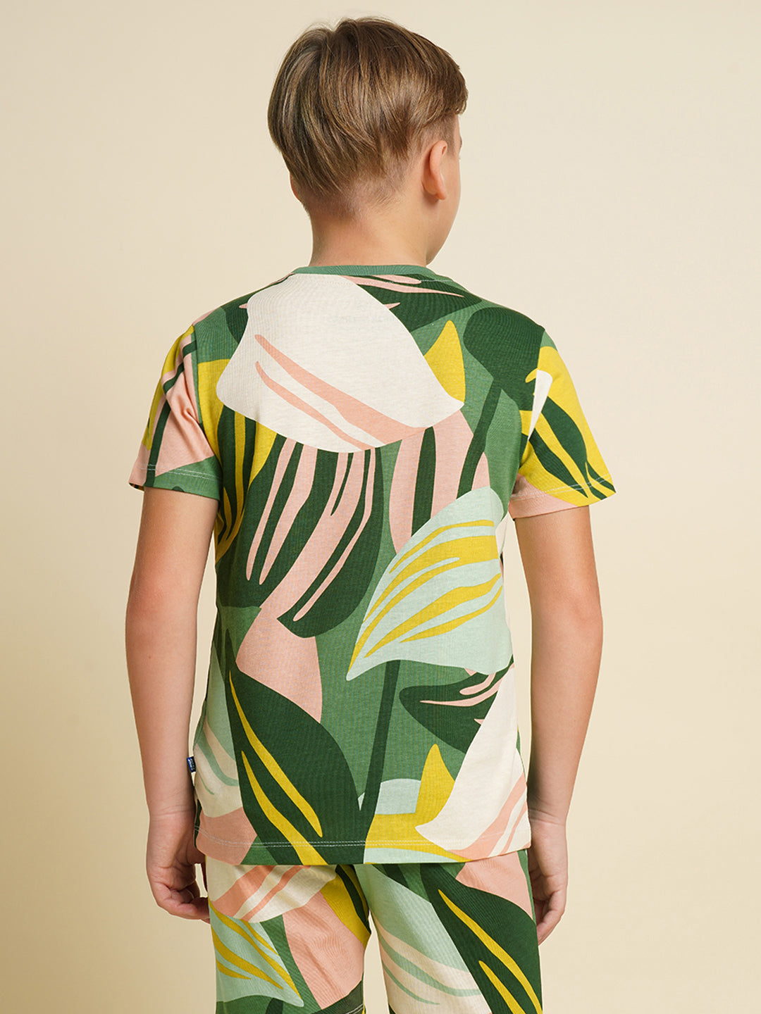 JACK&JONES JUNIOR Boys Green Tropical Print Co-ord Set T-shirt