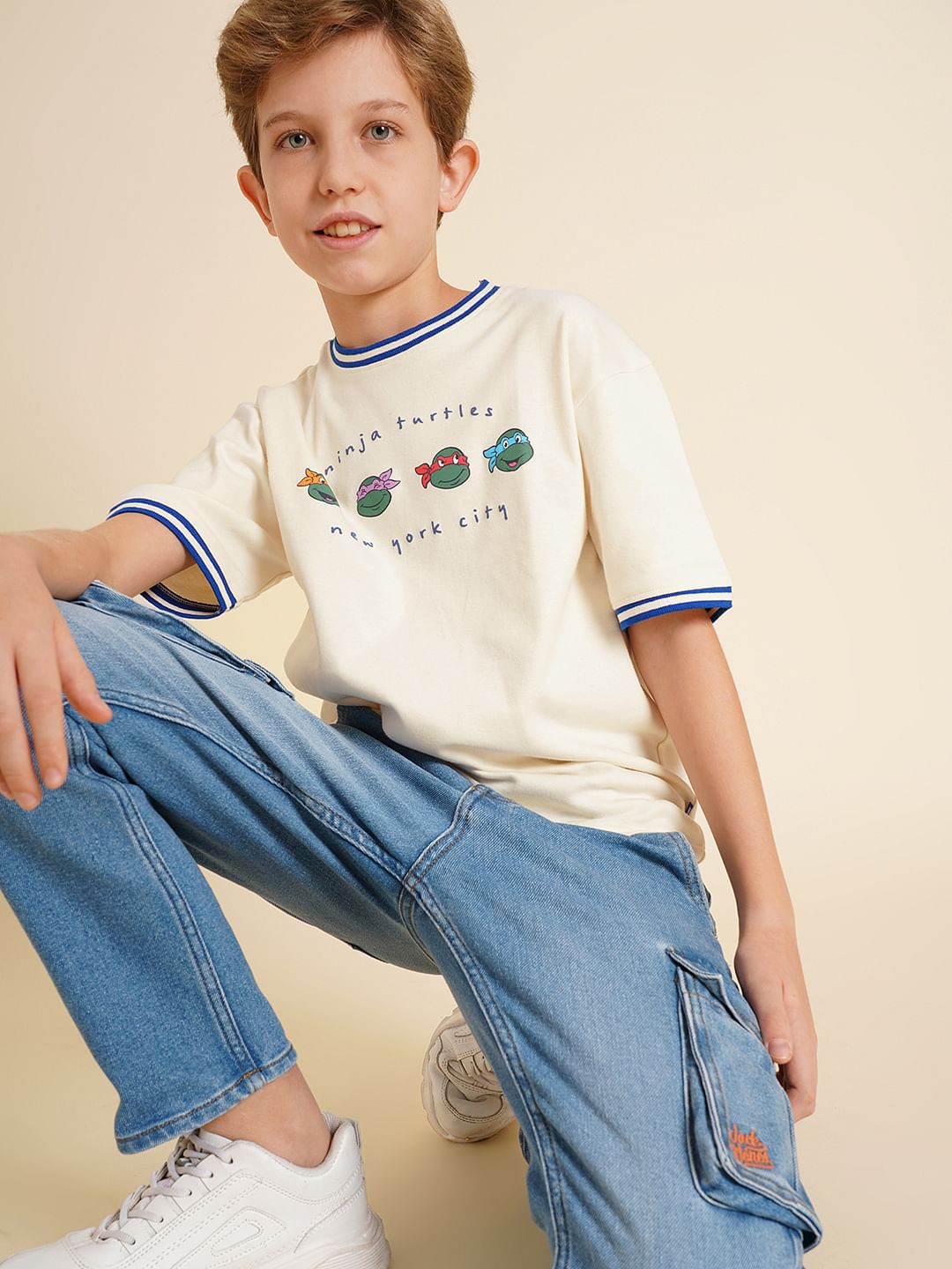 Boys Ninja Turtles White Printed T-Shirt