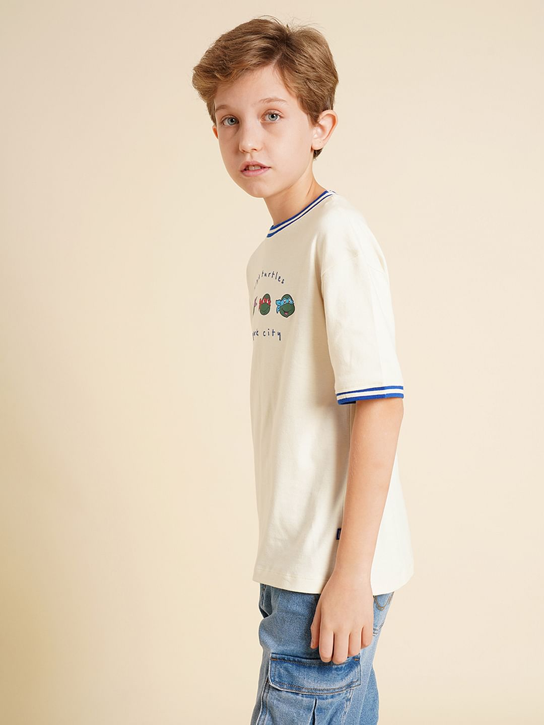 Boys Ninja Turtles White Printed T-Shirt