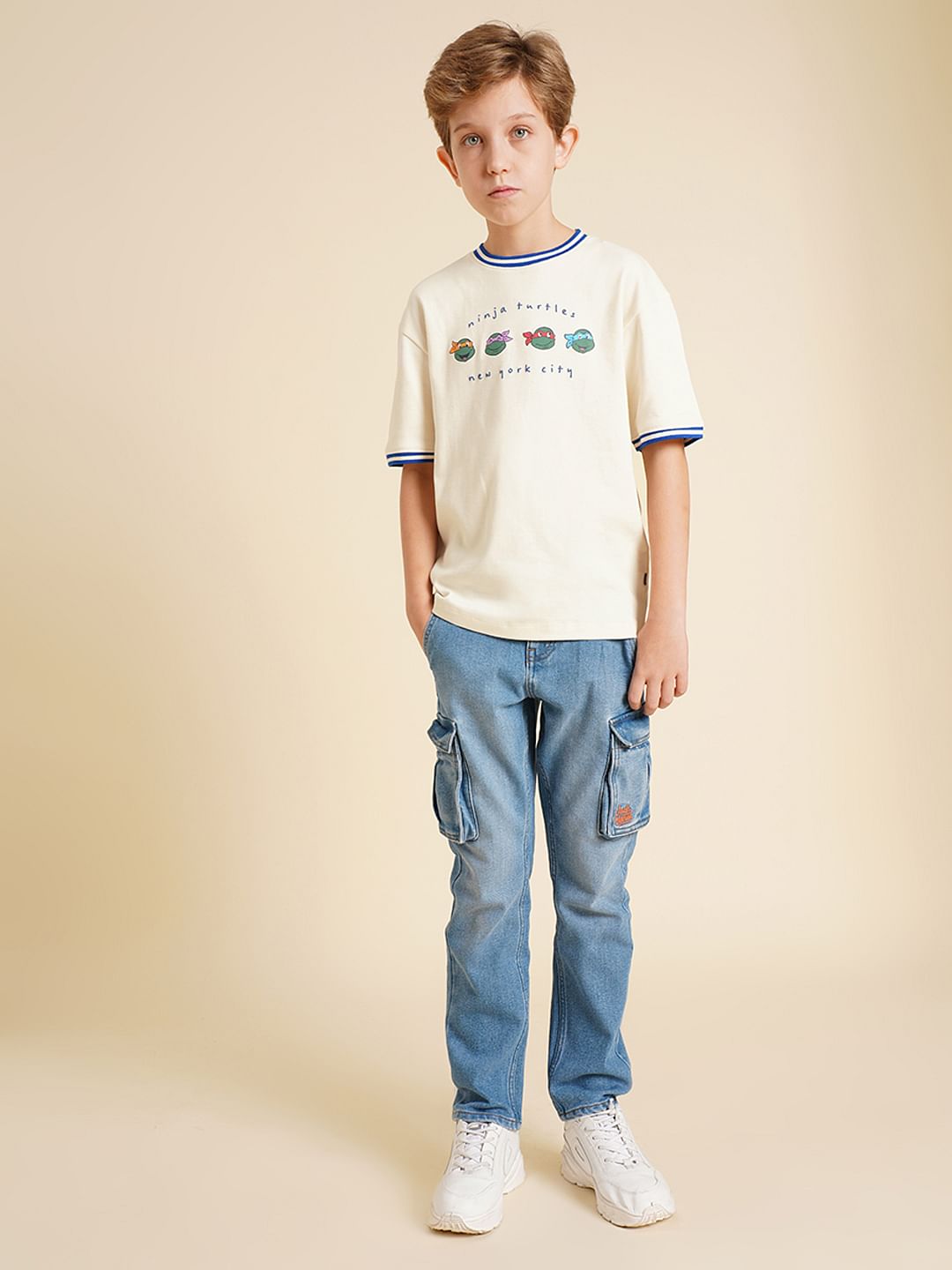 Boys Ninja Turtles White Printed T-Shirt