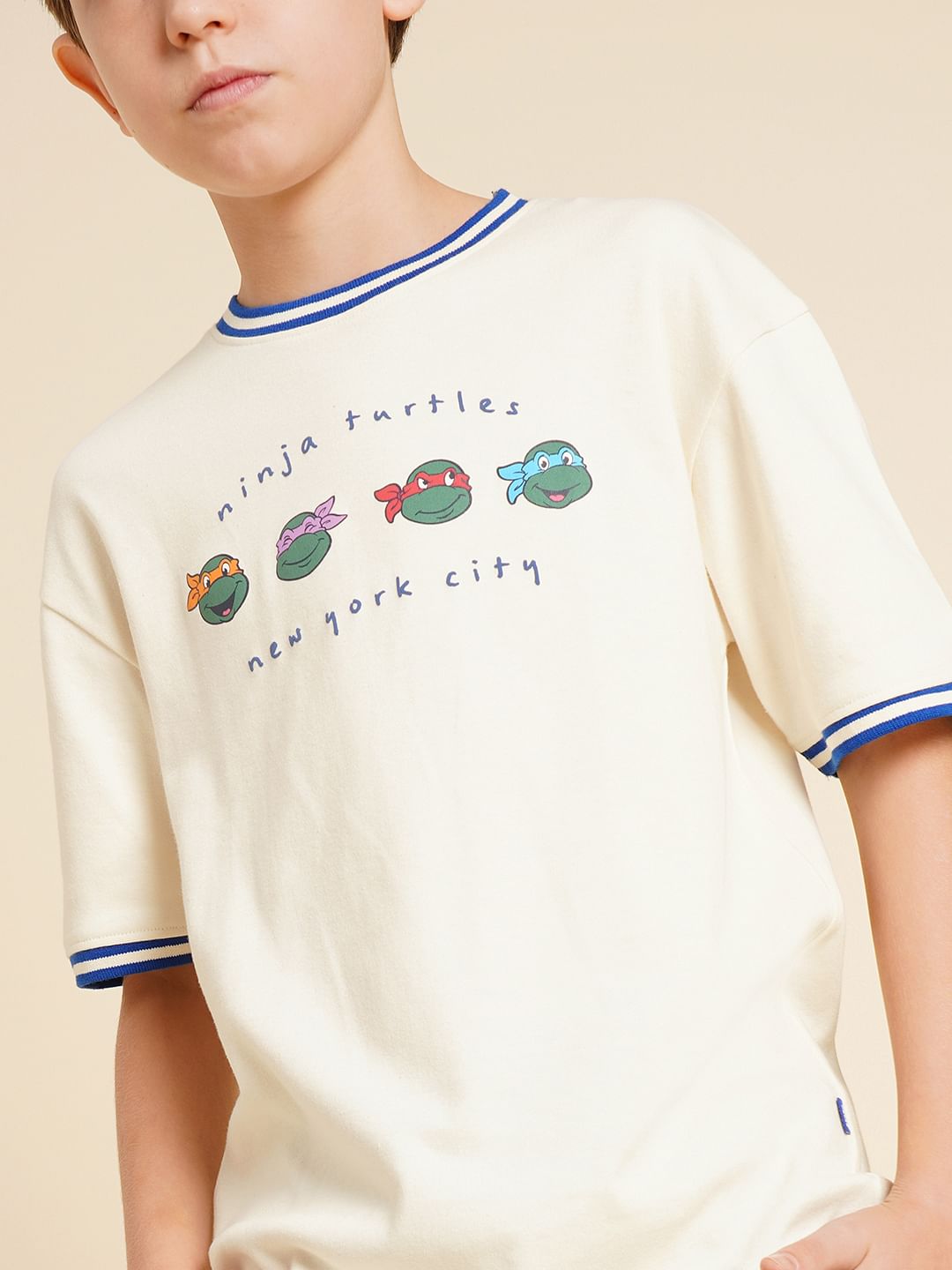 Boys Ninja Turtles White Printed T-Shirt