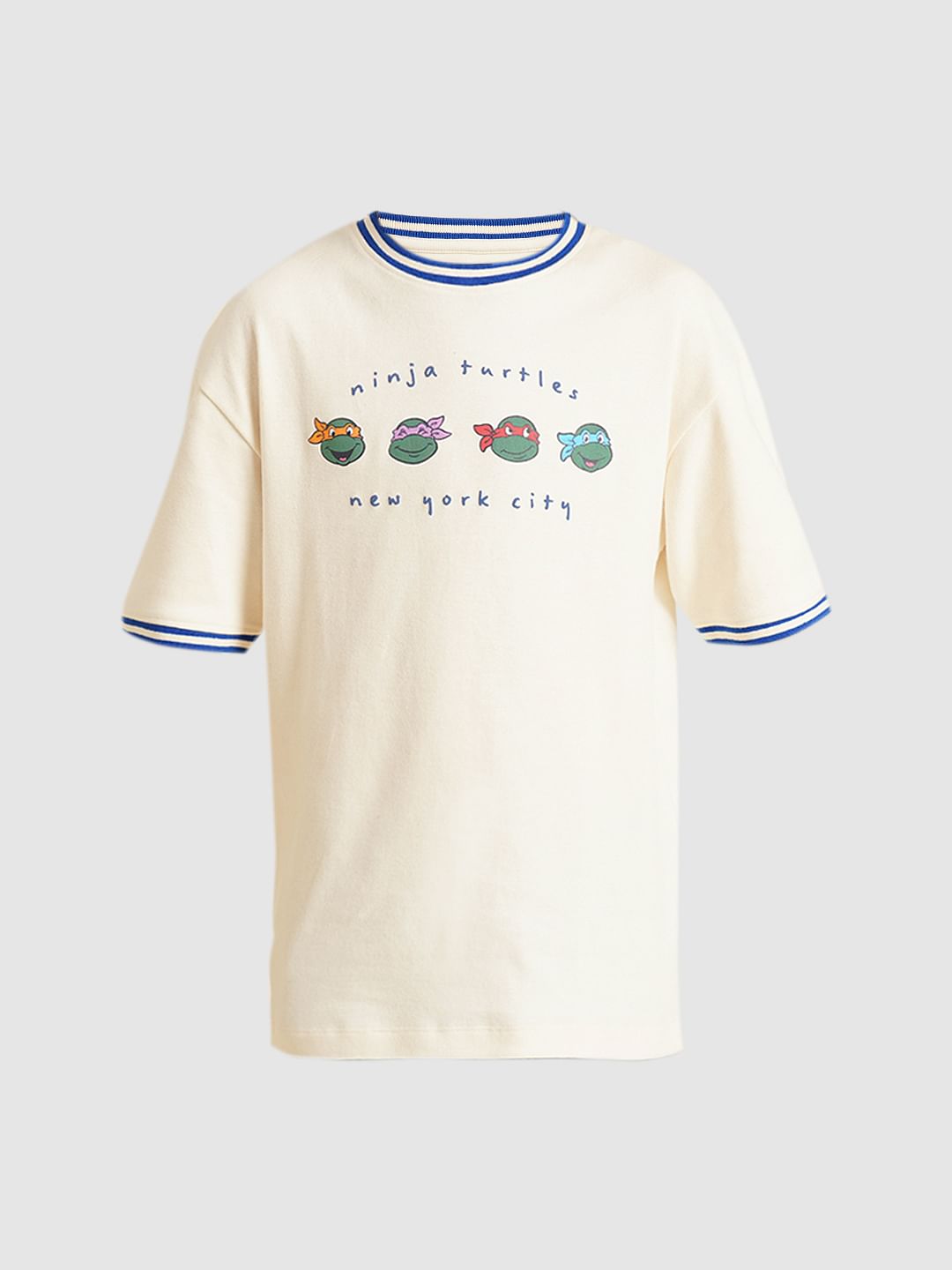 Boys Ninja Turtles White Printed T-Shirt