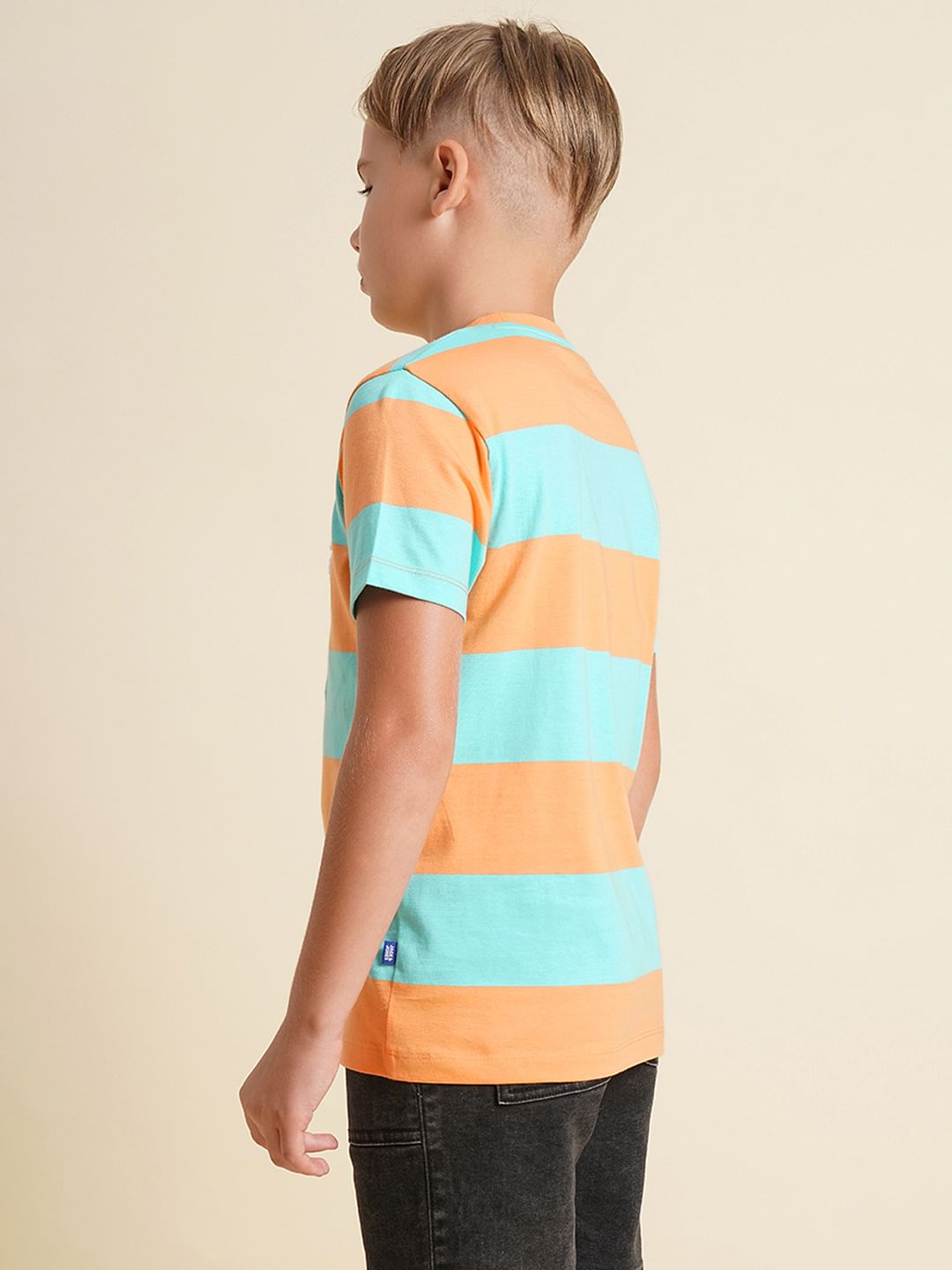 Boys Blue Colourblocked Cotton T-shirt