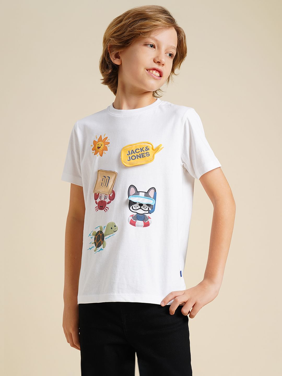 Boys White Graphic Print T-Shirt