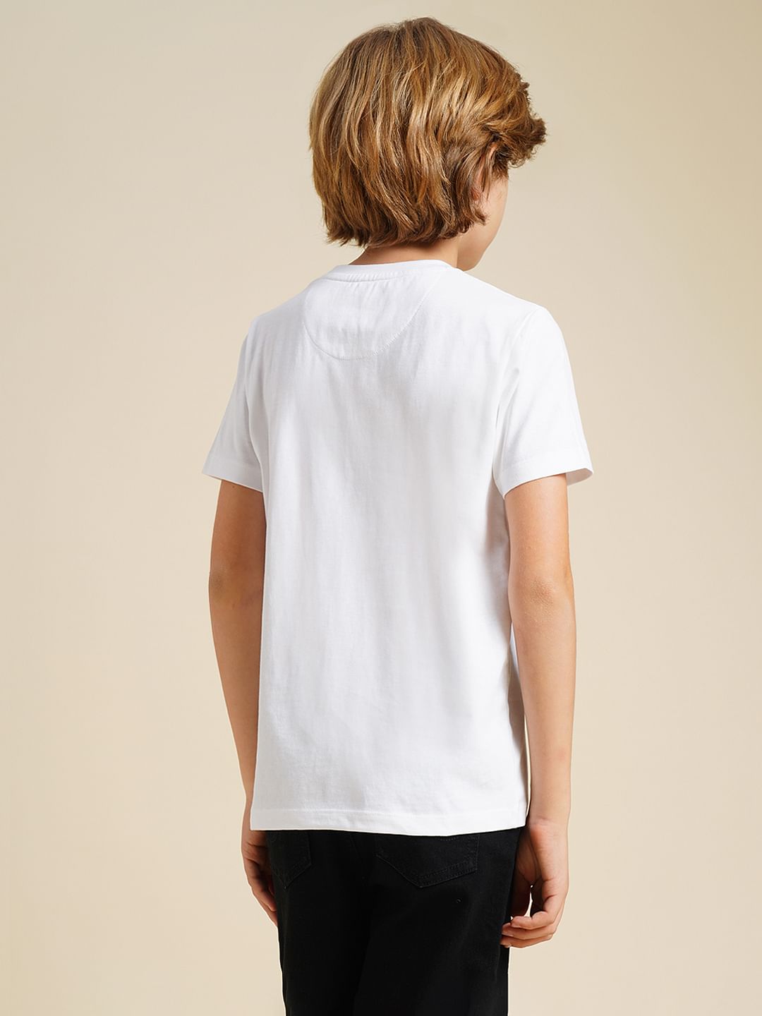 Boys White Graphic Print T-Shirt