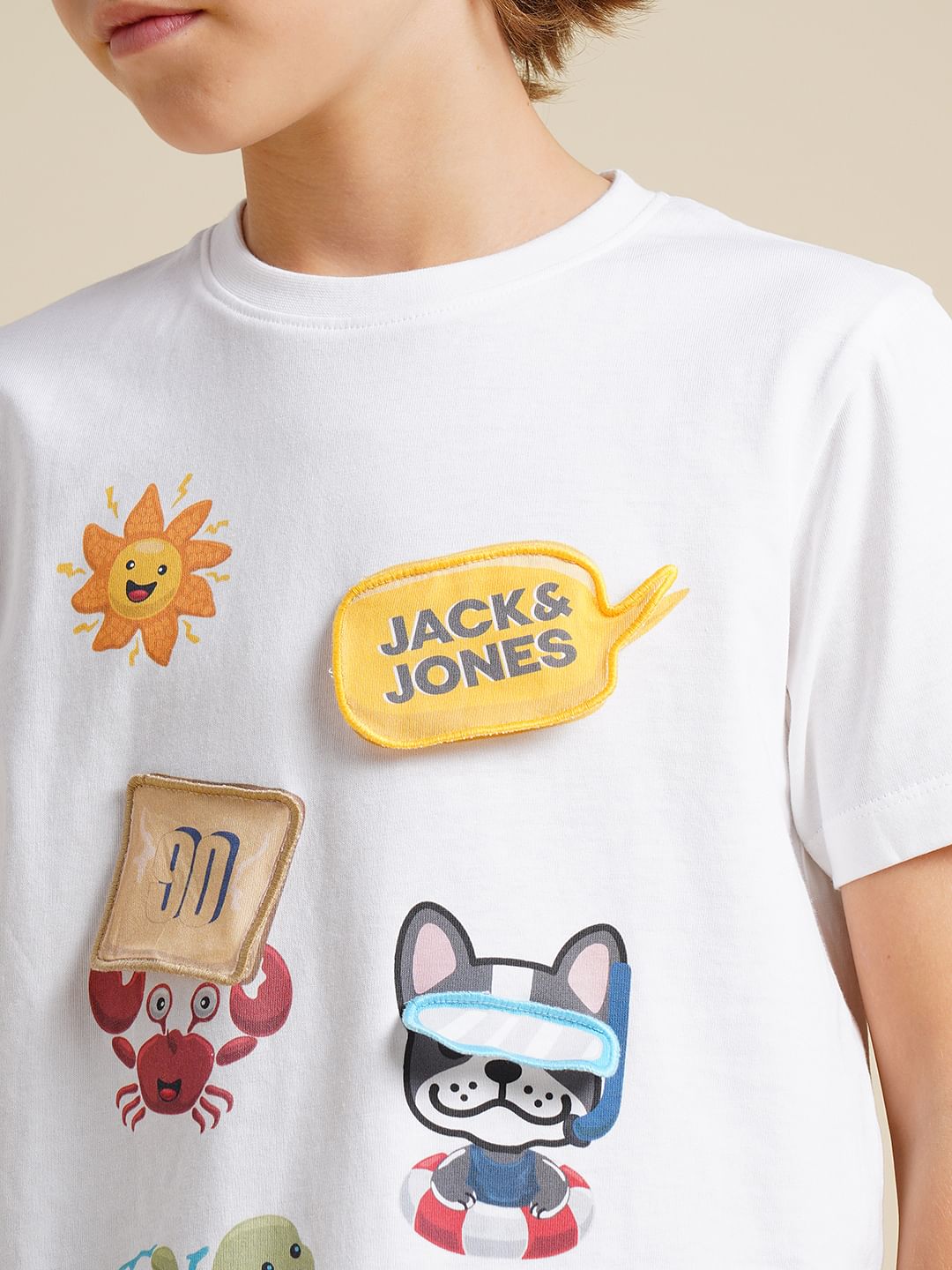 Boys White Graphic Print T-Shirt