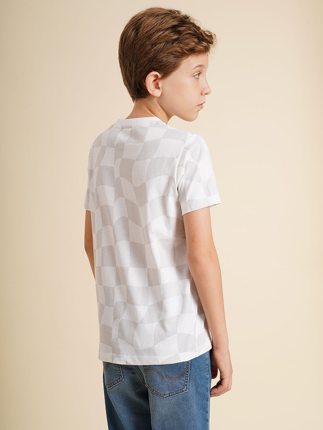 Boys White Interactive Check Print T-shirt