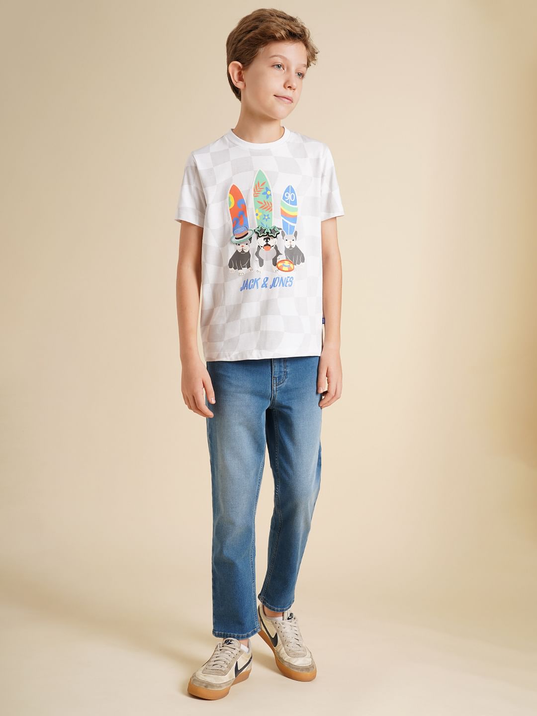 Boys White Interactive Check Print T-shirt