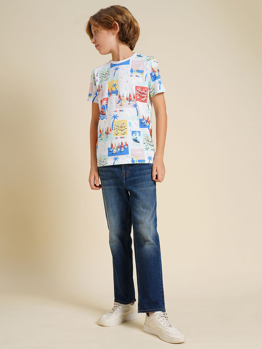 Boys White Sail Fest Print T-shirt